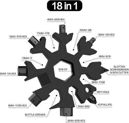 Miniatura 3 de Regalos de calcetines para hombres, regalos para papá, multiherramienta 18 en 1, herramientas manuales de copo de nieve negro, regalos de Navidad