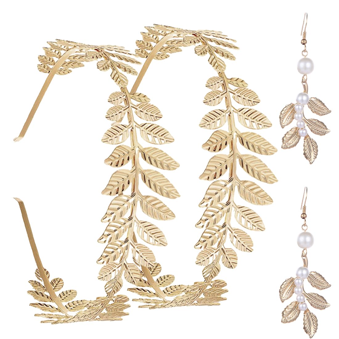 3 Pieces Accessories Greek Goddess Costume for Women, Greek Goddess Accessories, Greek Goddess Jewelry Sets for Women, Greek Roman Laurel Leaf Crown Headband for Wedding Ceremonies