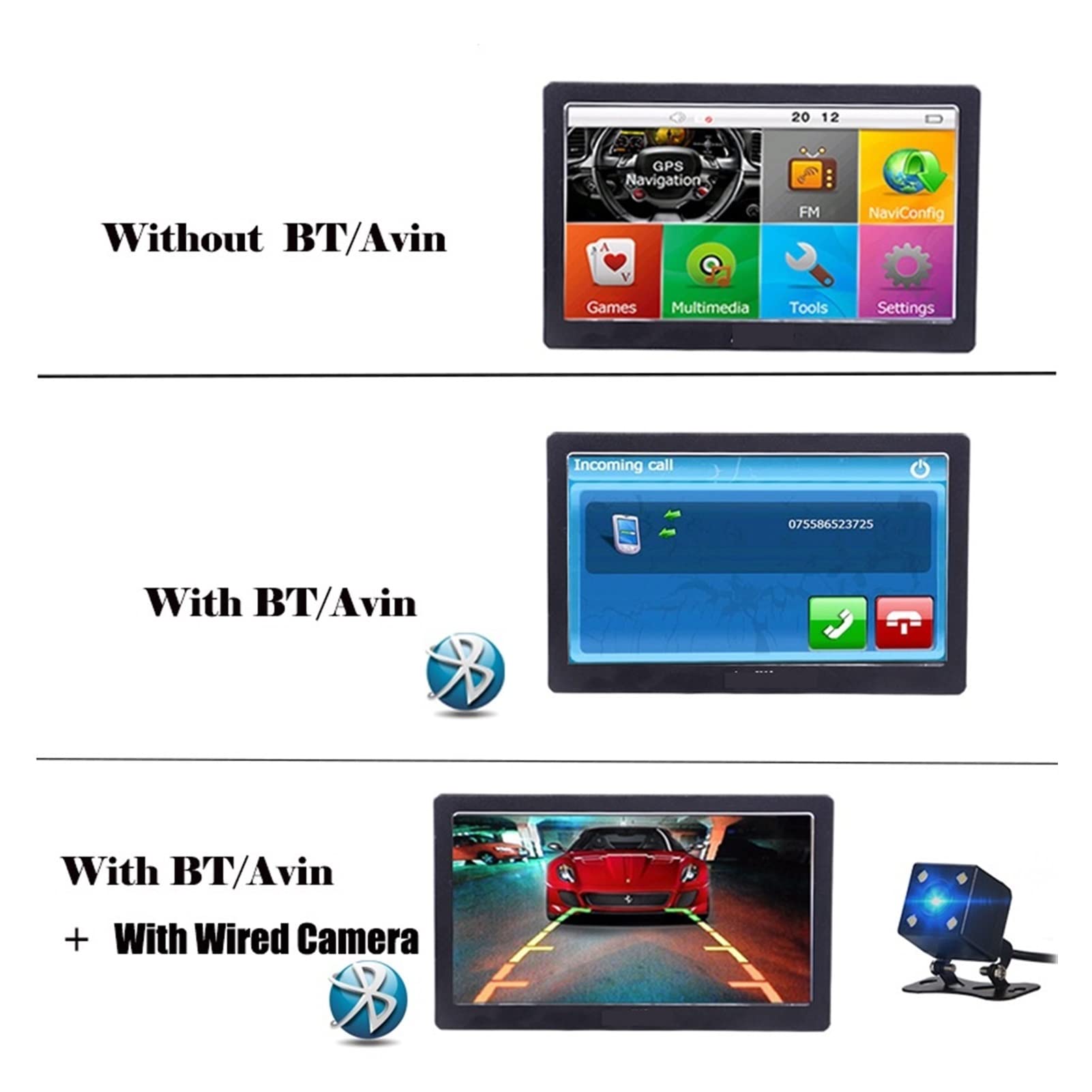 Navigazione GPS per camion, camper, auto 7 pollici HD. Camping Car/Truck/Vehicle GPS Navigazione costruita in. 8 GB + 256m Bluetooth MP3 / MP4. Giocatori Facile da usare (Color : Without Bluetoot