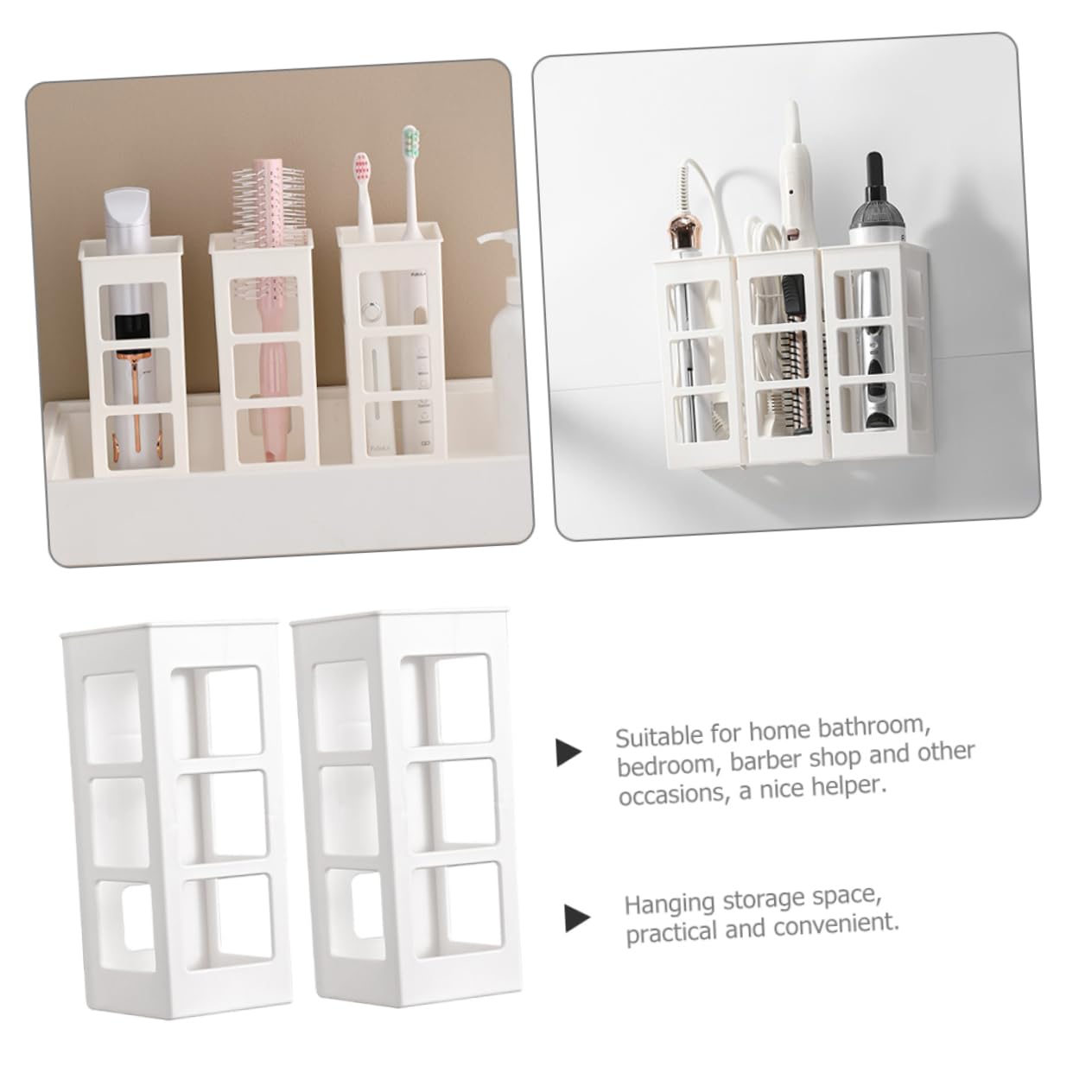 KICHOUSE 2pcs Wall Storage Rack Hair Tool Organizer Wall Mount for Blow Dryer Holder Hair Straightener Curling Iron