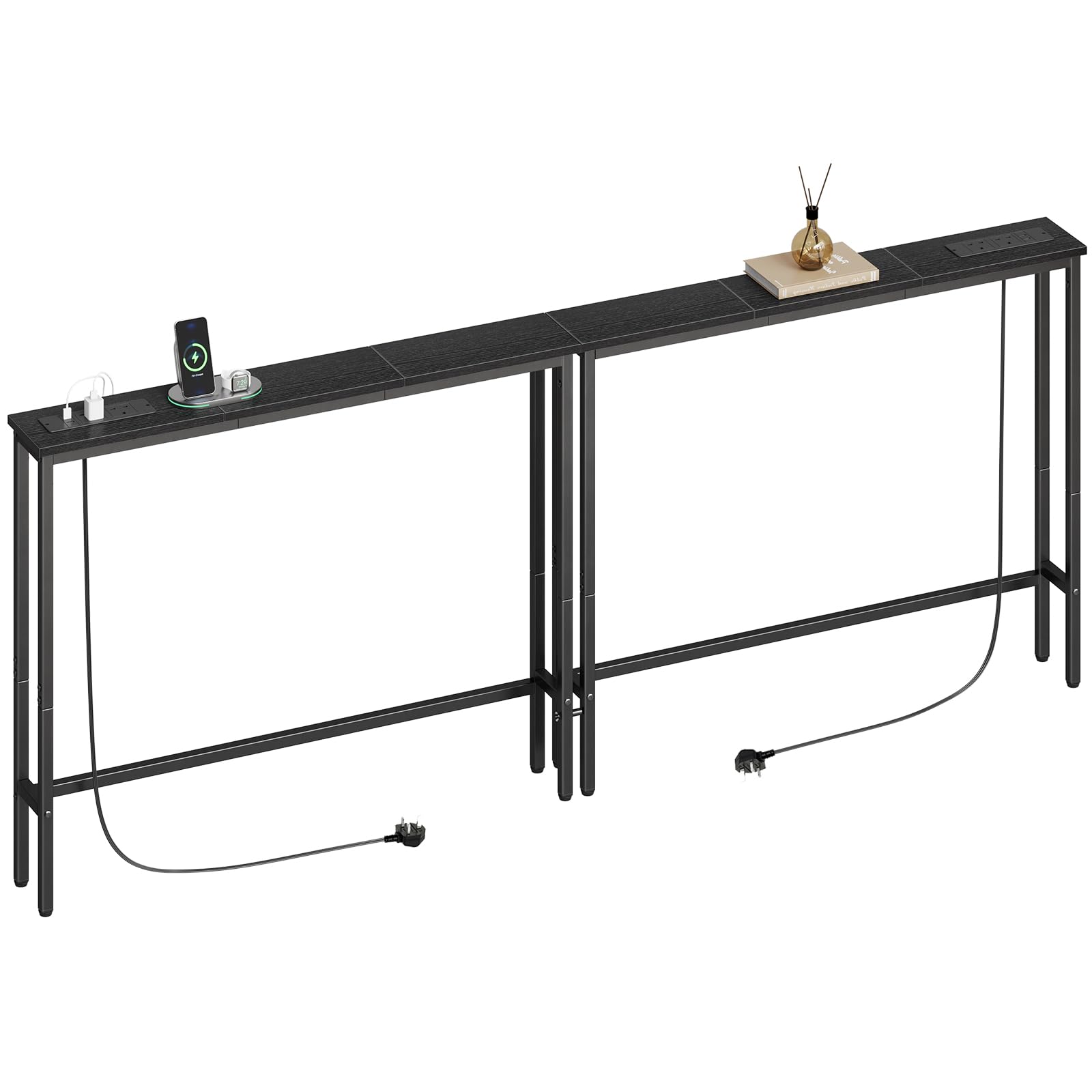 ELYKEN 15cm Narrow Console Table behind Sofa with Power Outlet 200cm Long
