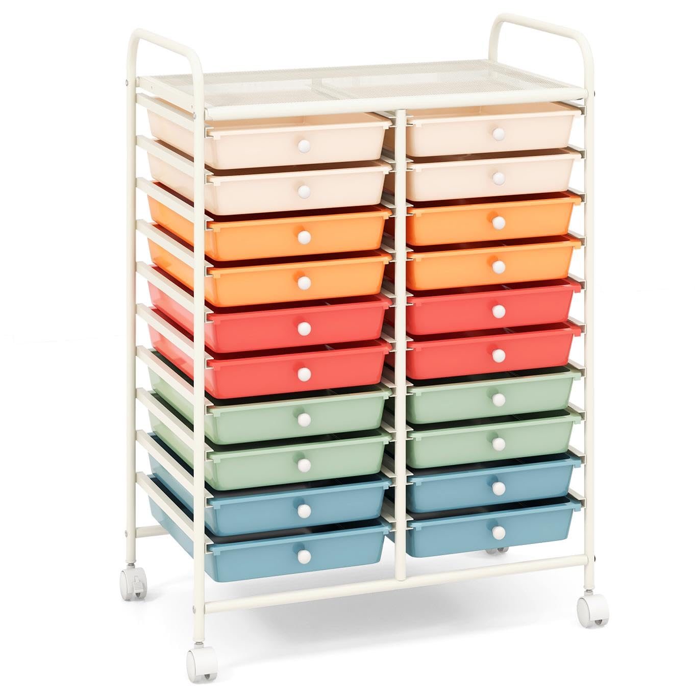 TANGZON 20 Drawers Mobile Storage Trolley, Multipurpose Rolling Cart with Lockable Wheels, Utility Trolley Unit for Home Office Organisation Stationery Beauty Salon (Colorful)
