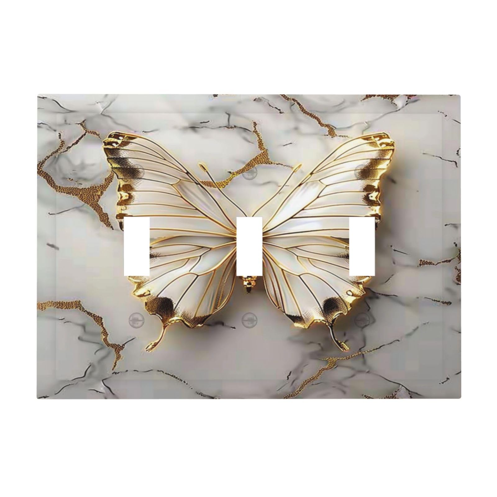 Wpshijia Light Switch Cover Gold White Butterfly Luxury Abstract Marble 3 Gang Triple Toggle Decorative Switch Plates Wall Plates Electrical