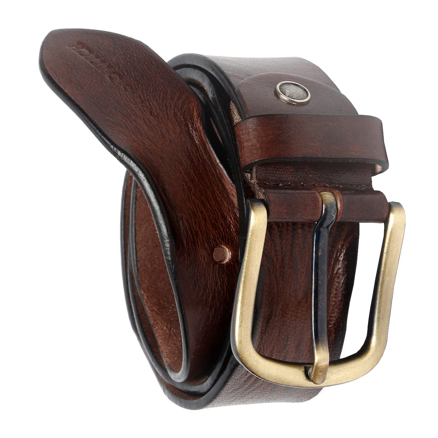 LOUIS STITCHMen's Rust Brown Italian Leather Belt Premium Spanish Style Casual Belts for Men With Heavy Brass Buckle 1.5 Inch (38mm) (BECAHMBB_GE)