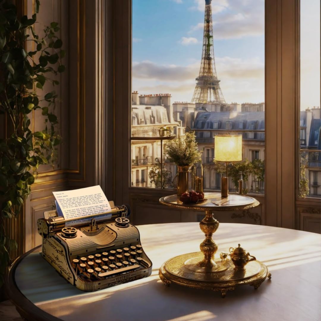 EWA Eco-Wood-Art - Typewriter- Puzzle 3D en Bois - Casse-tête pour Adultes et Adolescents -à Monter soi-même sans Colle- 453 pièces