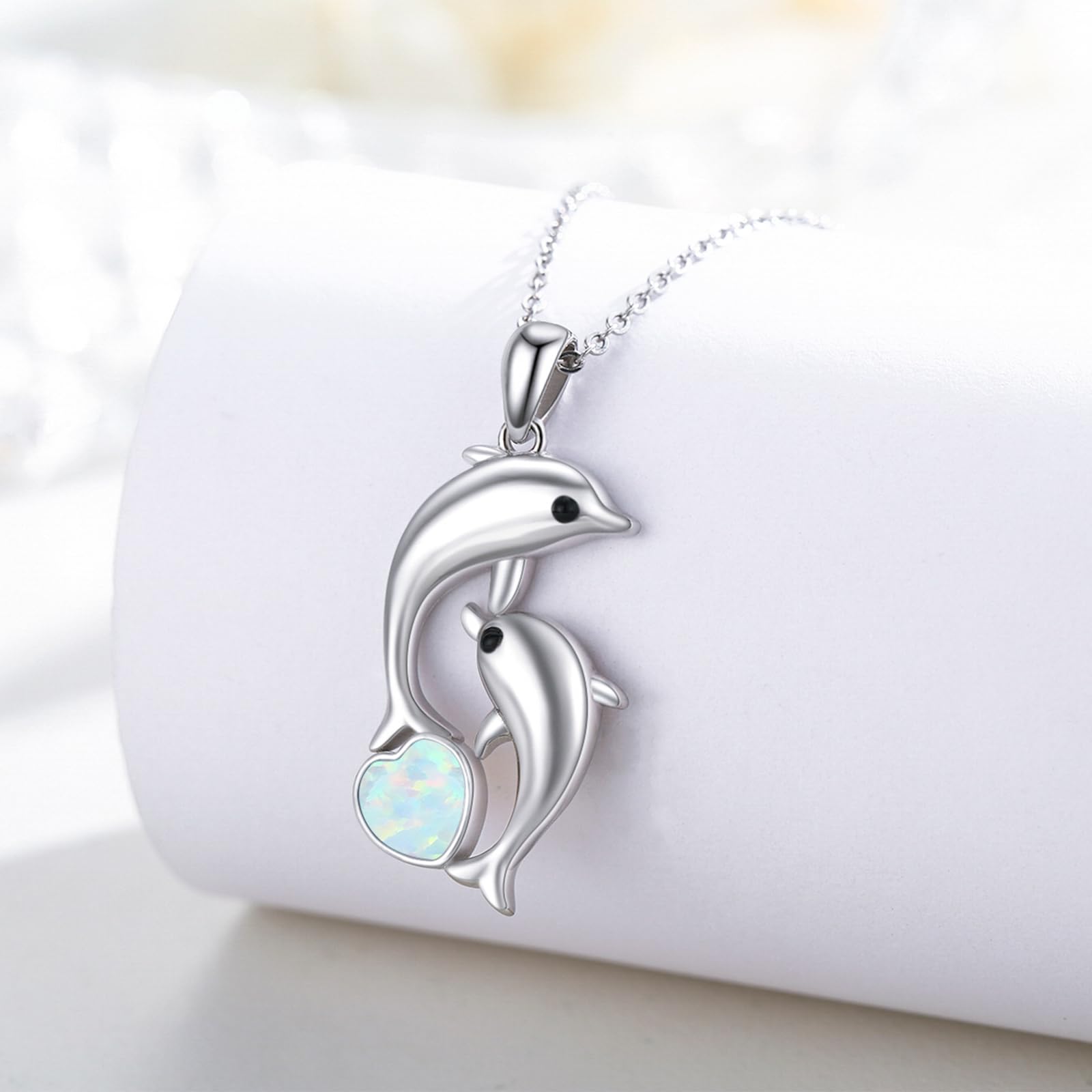 REDSUN Silber/Gold Delphin Anhänger Halskette Damen 925 Sterling Silber Blau Herz Kristall/Mondstein Kette für Frauen Mädchen– Geschenk Geburtstag Muttertag Weihnachten Abschluss Freundin Mutter