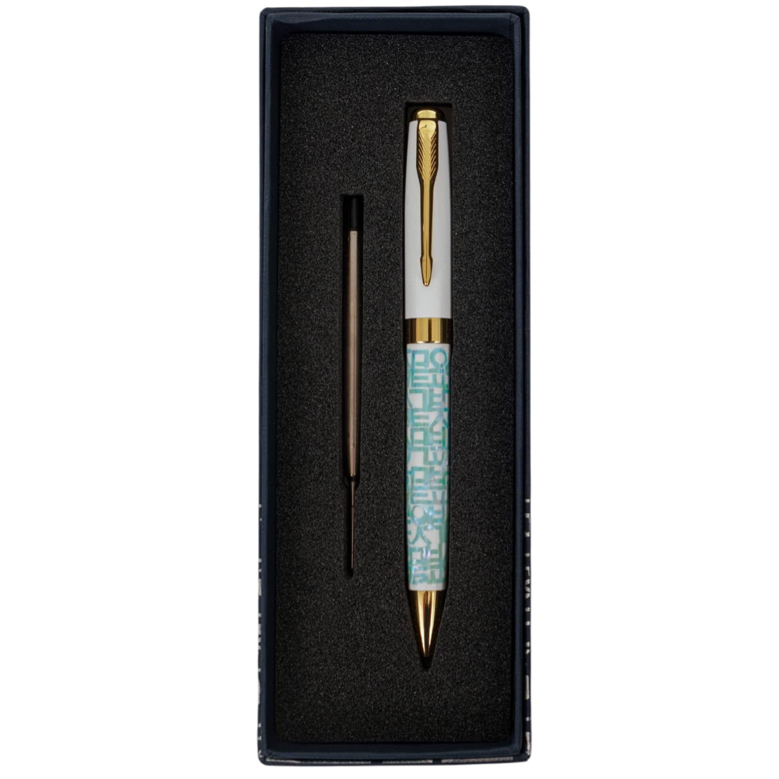 February Mountain Mother of Pearl Ballpoint Pen, Retractable Ballpoint Pens, for Gift, Business, Office, 1.0mm Medium Point Black Ink, Extras Replaceable Metal Refills (Crane-Blue-Black Ink) โ image 1