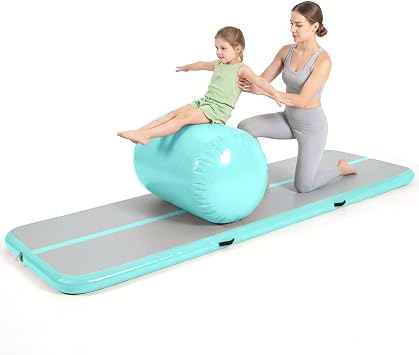 10ft Gymnastics Mat with Air Roller Tumbling Barrel Back Somersault Backbend Trainer for Inflatable Gymnastics Springboard Back Handspring Equipment, with Electric Pump