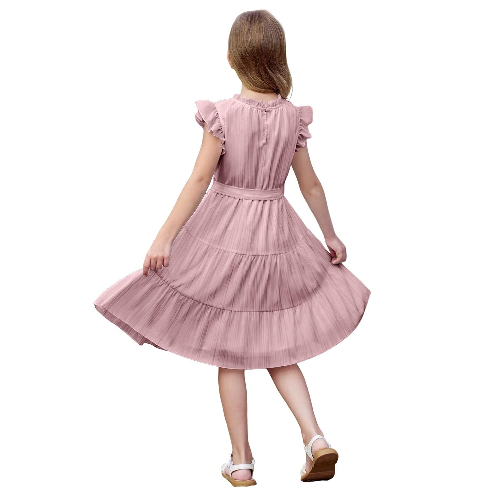 Vestido de verano para niñas, formal, fiesta, manga con volantes, acampanado, casual, a la moda, para bodas, cumpleaños, festivos, vestido de dama de honor