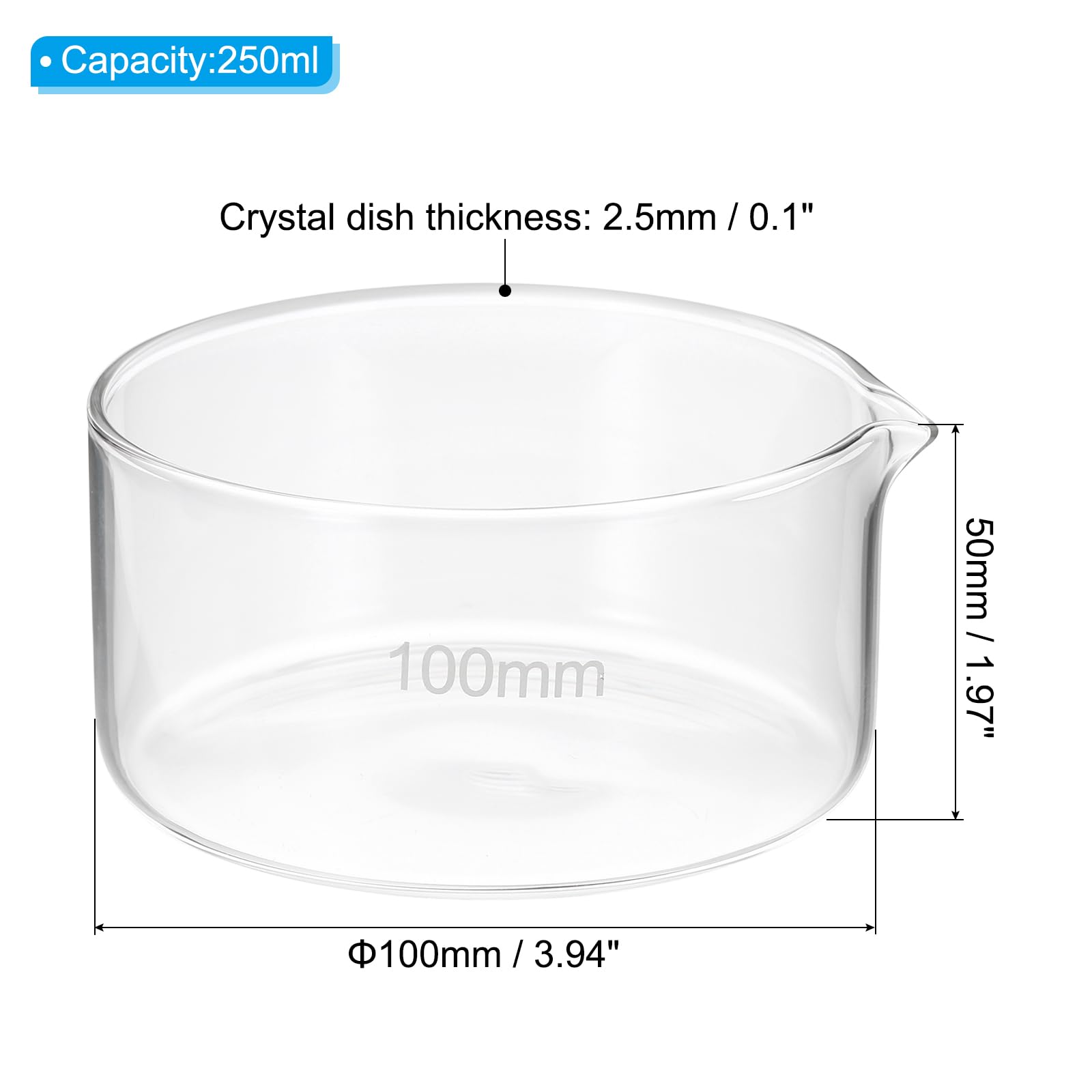 PATIKIL 250ml Cristallisoir, Cristallisoir En Verre Borosilicate Avec Bec Fond Plat Plat De Laboratoire Plats D'évaporation Transparent Pour Laboratoire Cuisine Science Salle De Classe