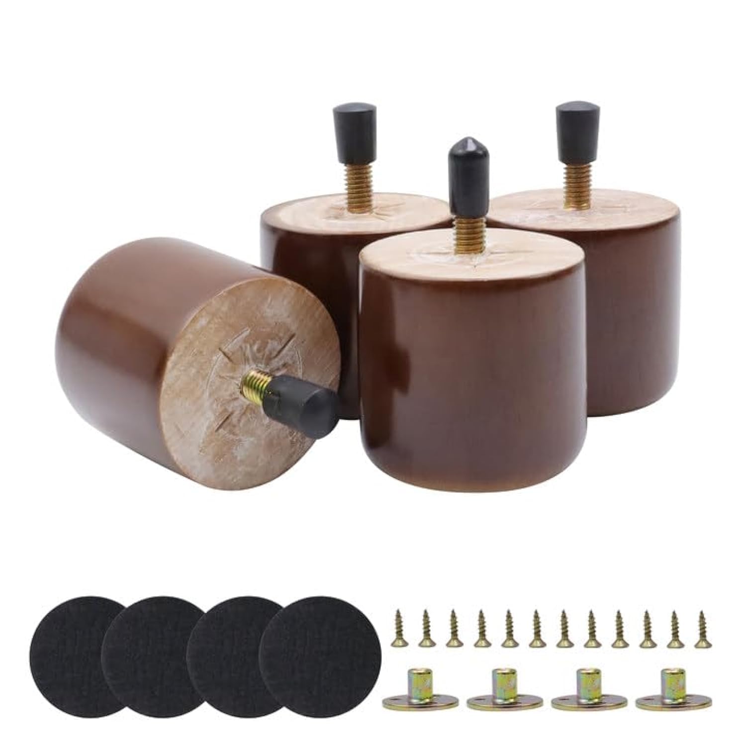 Savagrow Round Wooden Furniture Legs 2 Inch Wooden Replacement Legs for Furniture Sofa Table Cabinet Set of 4 (Brown)