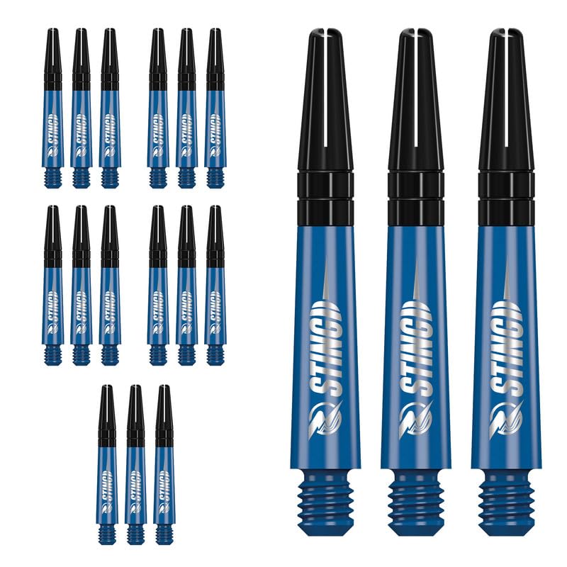 RUTHLESS Sting | Polycarbonate Dart Shafts Solid Blue with Black Aluminium Top, Short 36mm, 5 Sets of 3 Stems (5XS1759)