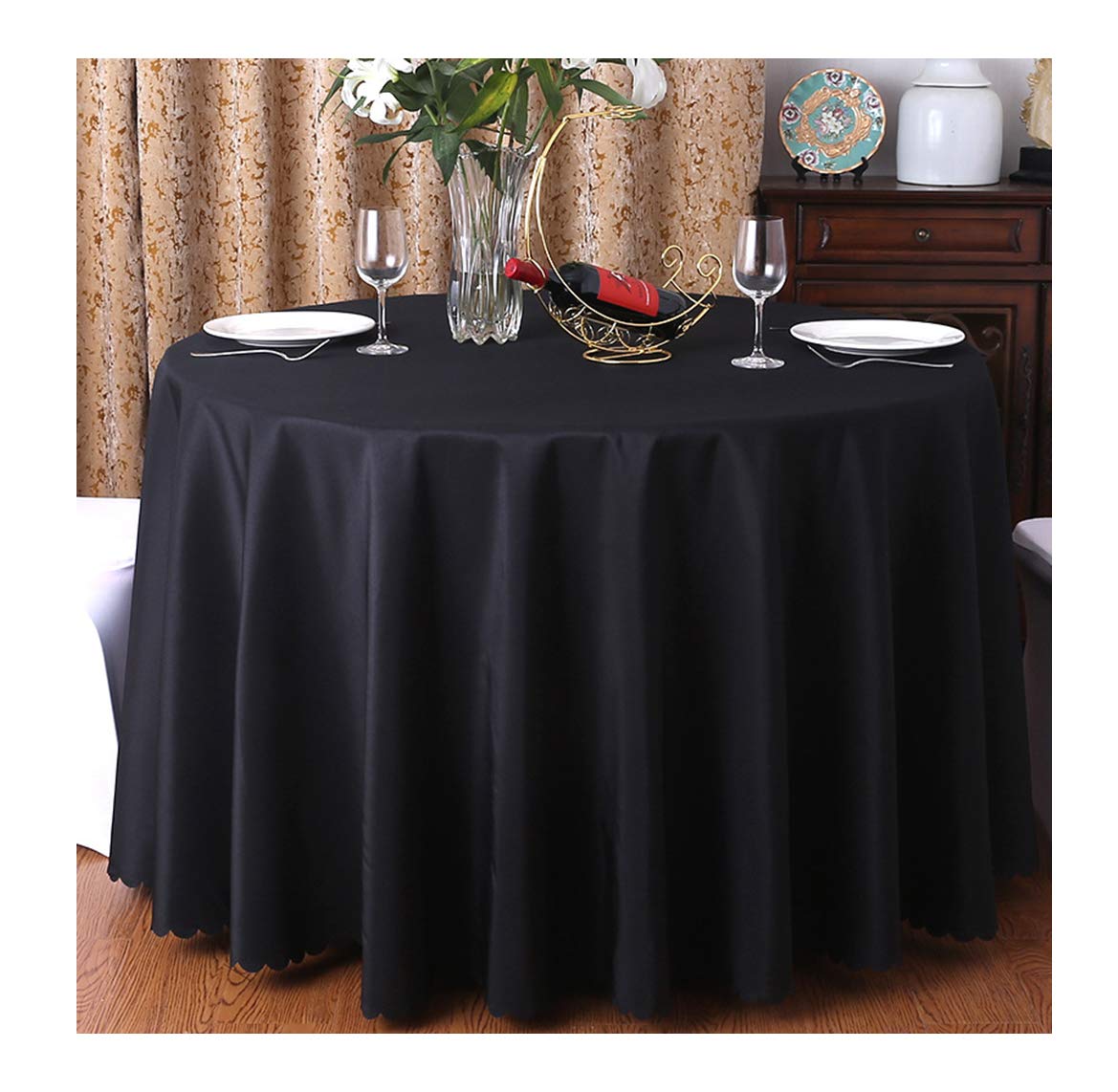 CIEEIN CIEHT Polyester Tablecloths Table cloth Tablecover Table Covers Round Hotels Restaurants Wedding Party Washable Simple Black 200cm