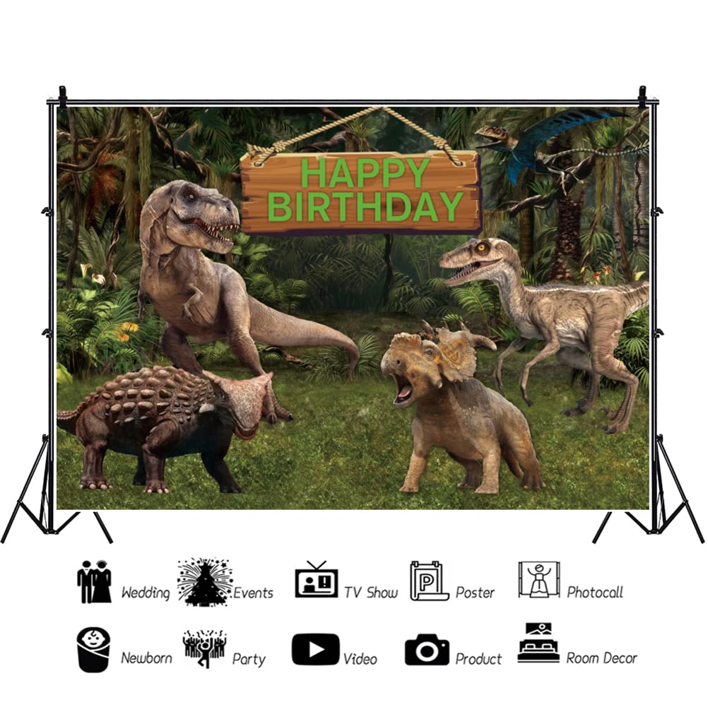 Sfondo Tondo Per Compleanno A Tema Dinosauro, 200 Cm, Tessuto In Poliestere, Acquerello Con Uovo E Palma, Per Feste E Servizi Foto - 4