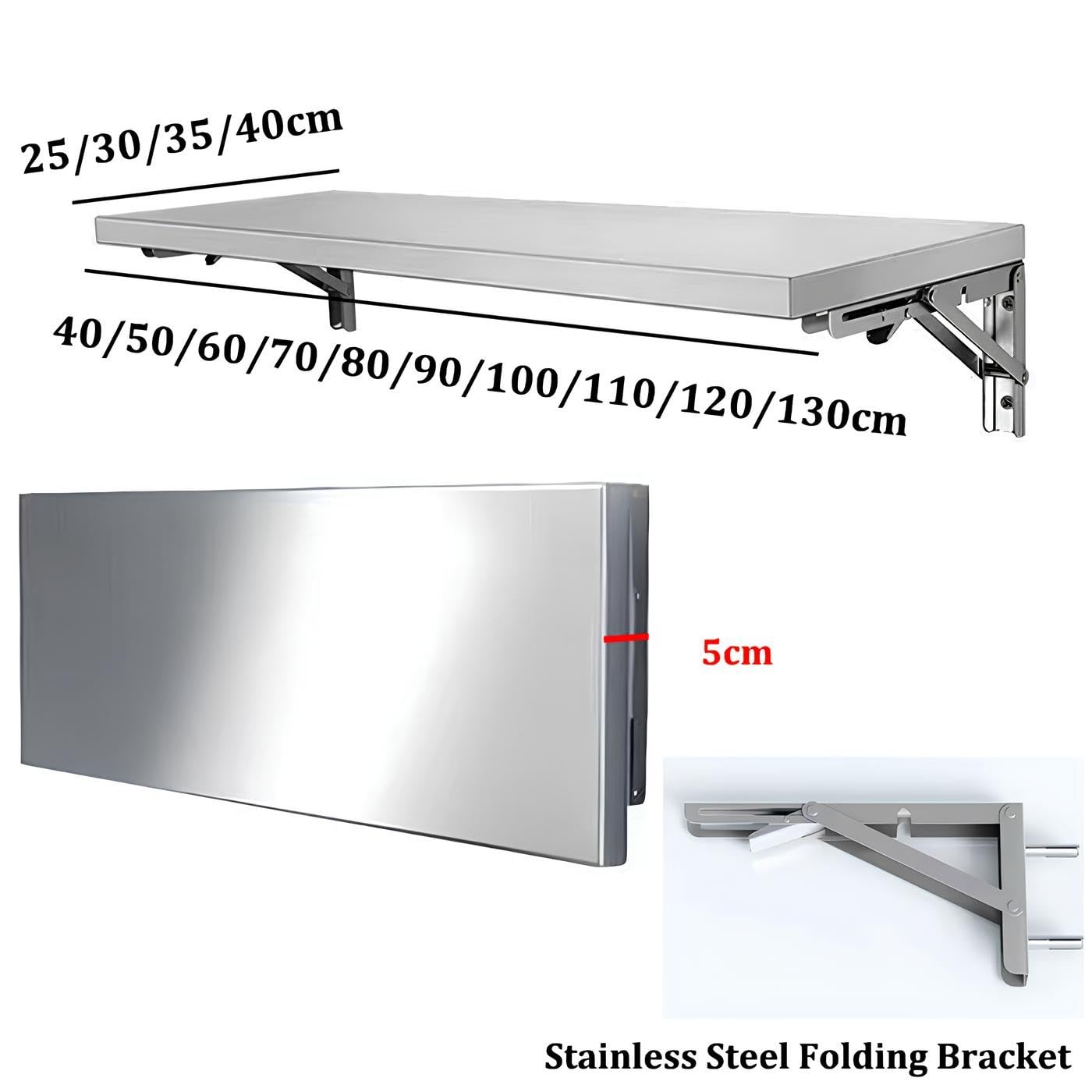 XJBTBA Tavolo da Parete Pieghevole in Acciaio Inossidabile 202 - Mensola da Parete salvaspazio per Cucina, Sala da Pranzo e scrivania PC - Tavolo Pieghevole Versatile 120x30 cm