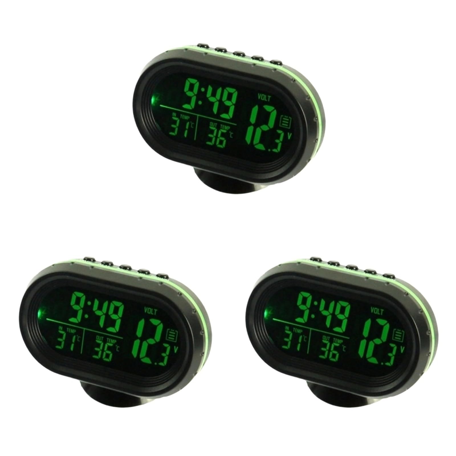 OUNONA 3piezas Reloj Digital Para Salpicadero De Coche Pantalla Lcd Verde Con Función De Calendario y Soporte Instalación Sencilla Sin Taladros Para Ventilación De Vehículos