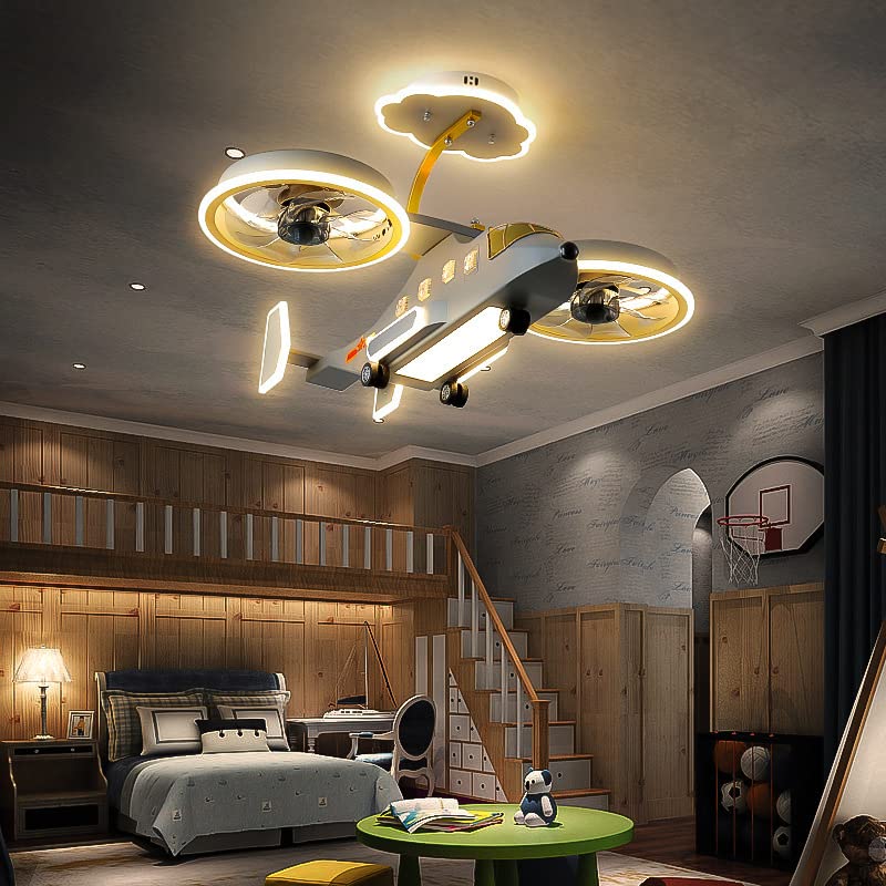 Image of Silicone Led Airplane Fan Light Remote Control Ceiling Fan Light Suitable For Children'S Room Bedroom Living Room Decorative Light Chandelier