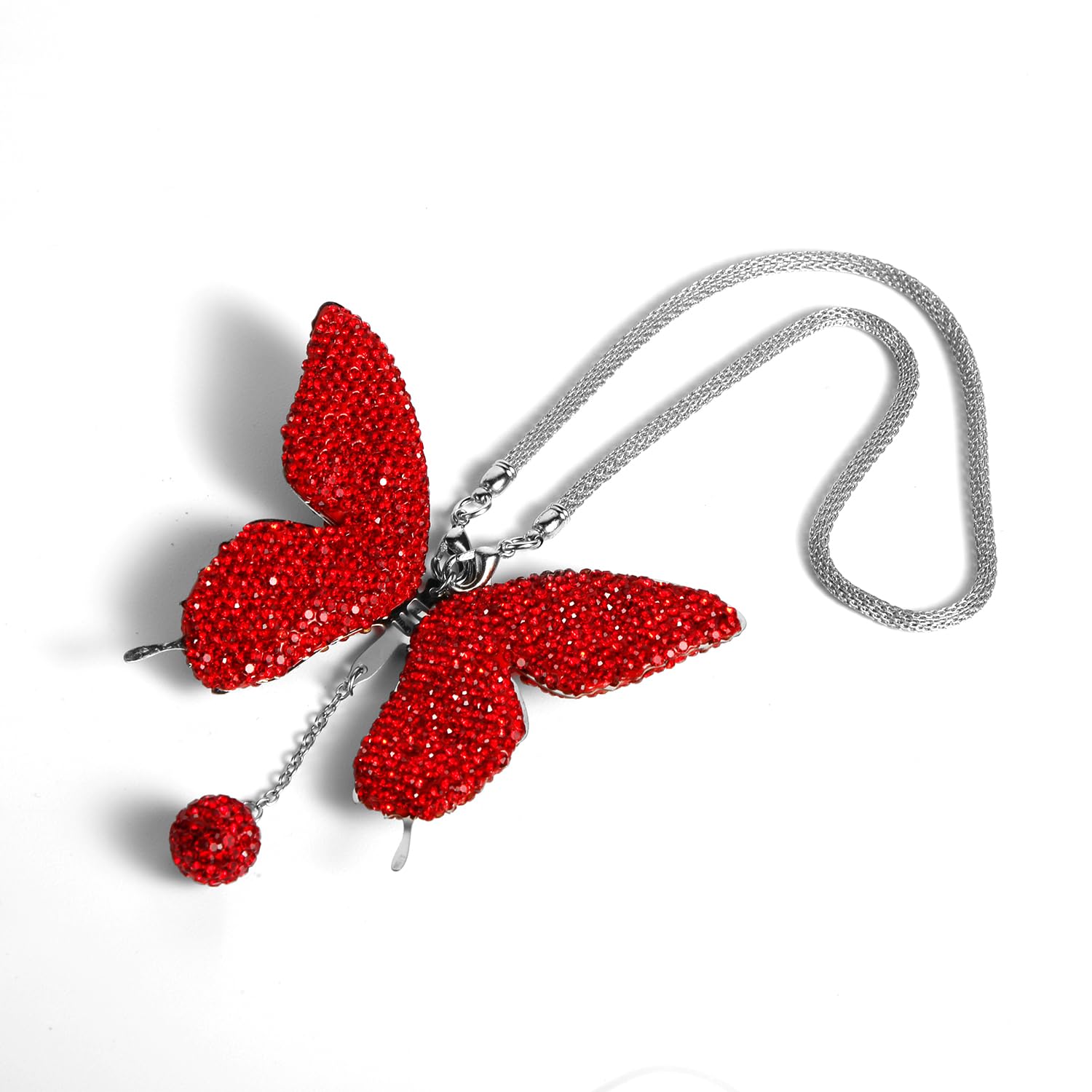 Motyl Wiszaca Ozdoba do Samochodu, Uroczy Zawieszka na lusterko Samochodowe Rhinestone Akcesoria do Zawieszania Lusterek Samochodowych dla Kobiet Mezczyzn (Czerwony)