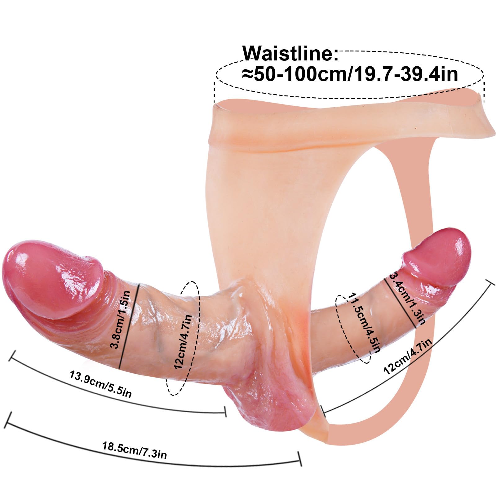 Slip con doppio realistico dotato di tappi anali in silicone da 14,5 cm e 12,5 cm - sex toy con cinghie, adatto per la penetrazione vaginale e anale - ideale per lesbiche principianti