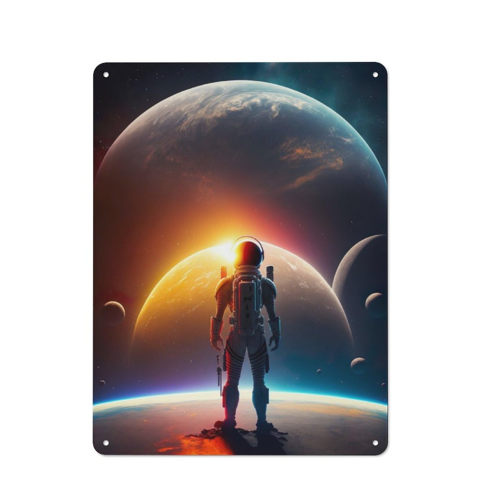 Junmoney Astronaut Planets Metal Sign 40X30cm With For Pub Or Café, Retro Decor, Suited To Café Interior Fans