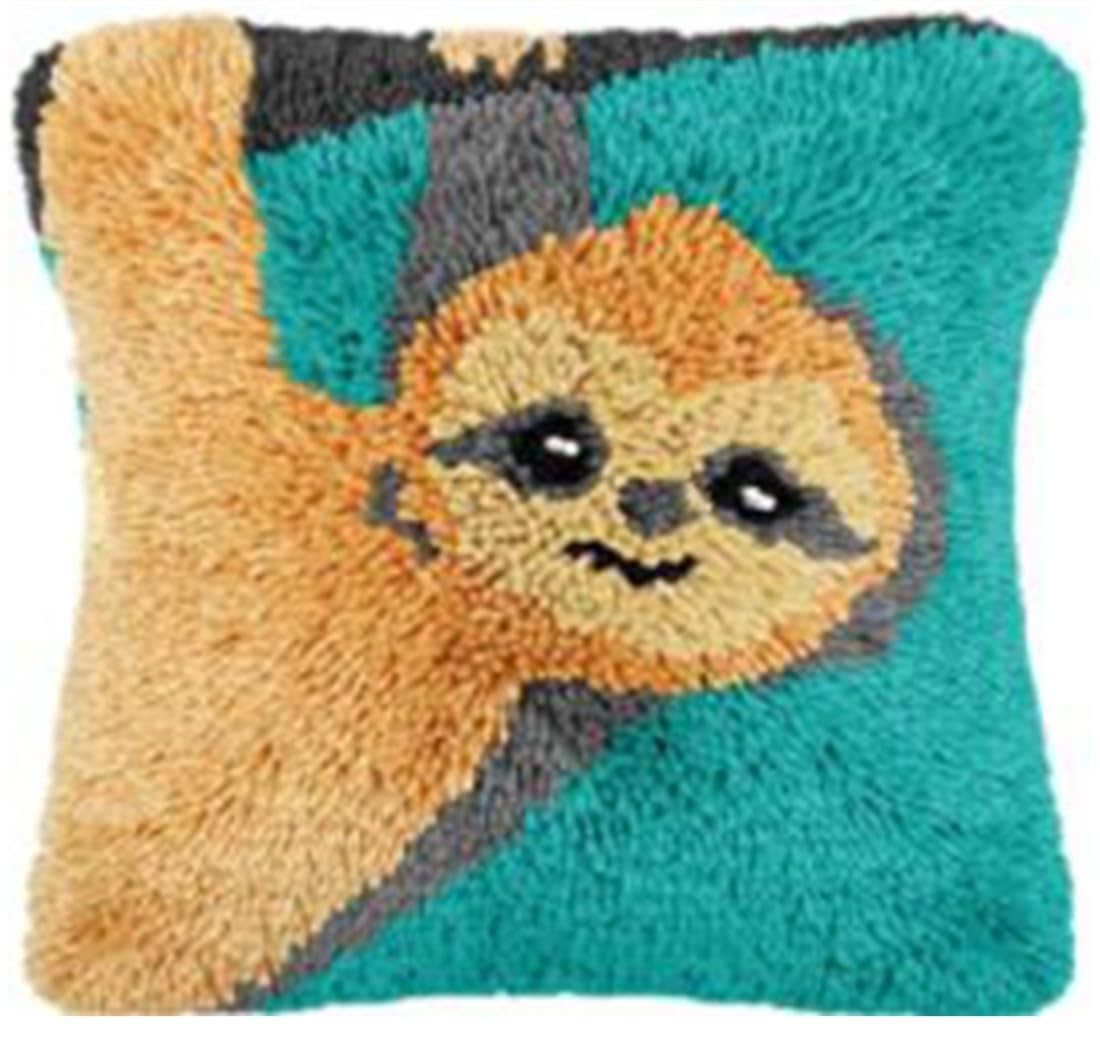YEESAM ART Latch Hook Cushion Kits for Adults & Beginners, Sloth Animals Pre-Printed Latch Hooking Pillow Kit, DIY Embroidery Set Pillowcase for Home Sofa Decor Idea (Sloth)