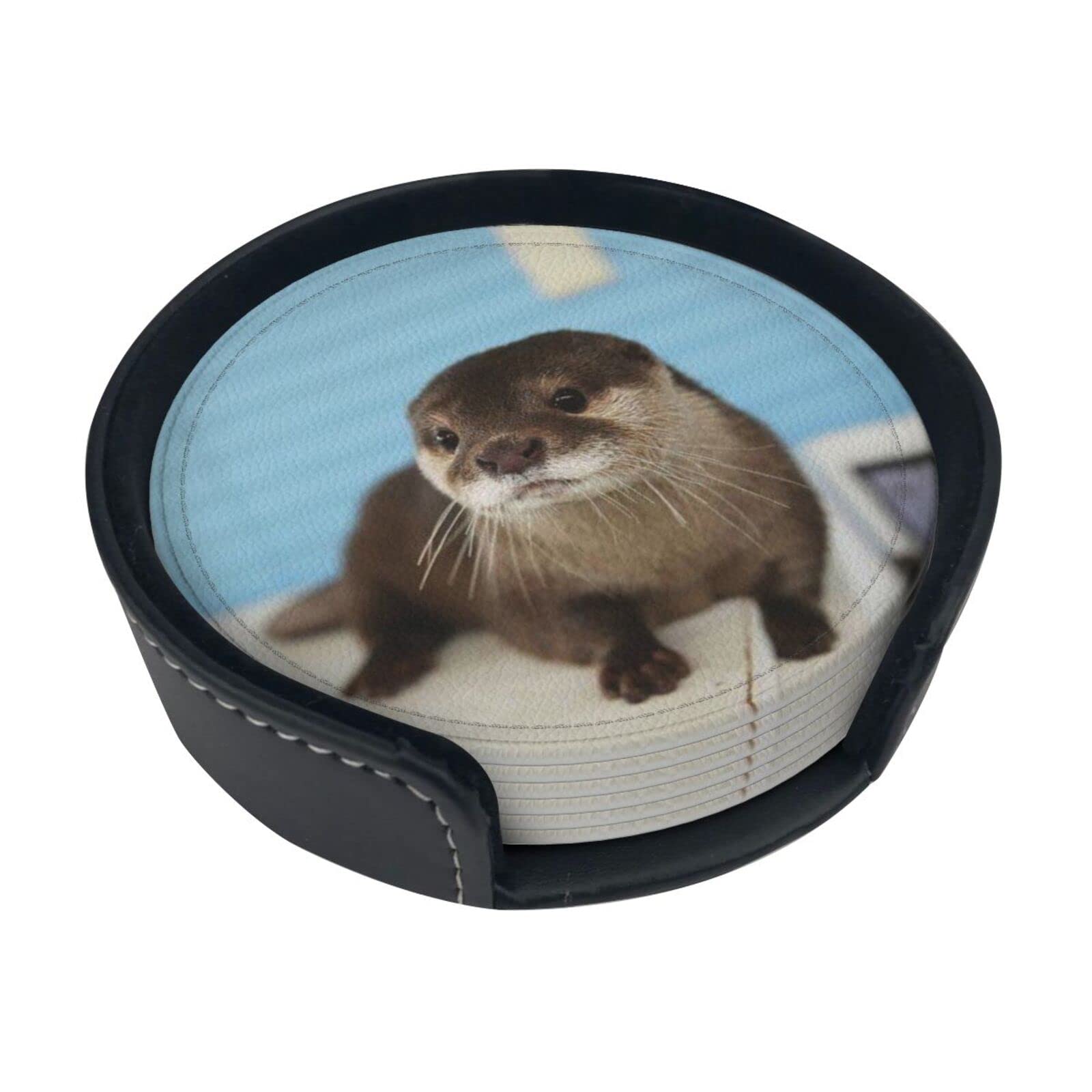 Alteko Cute Otter Coasters Set Of 6 Print Leather Coasters For Drinks,Home Décor And Housewarming Gift