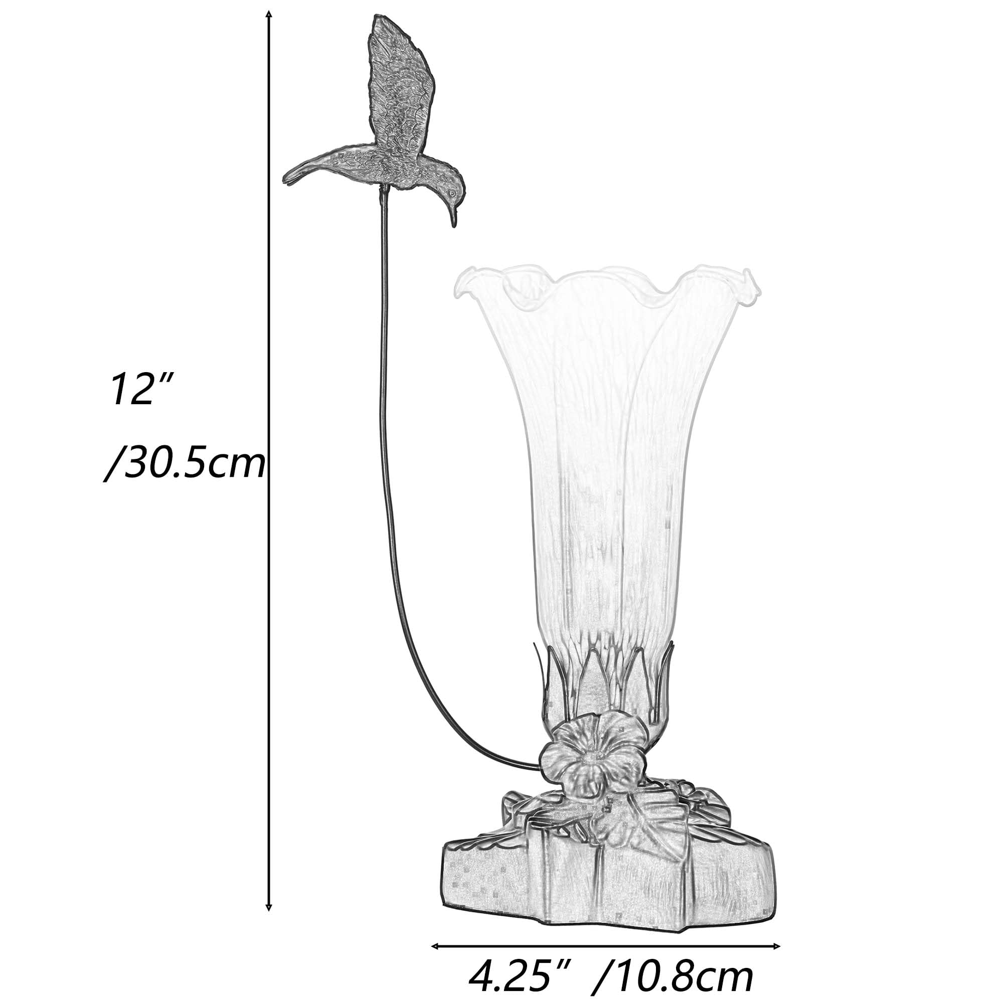LL10 Lámpara de mesa de vidrio soplado con colibrí volando sobre lirio para decoración del hogar (blanco, 4.25 pulgadas de ancho x 12 alto) 5
