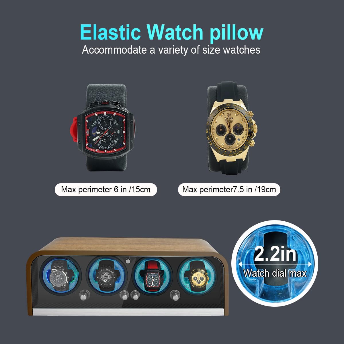 Watch Winder for 1/2/4 Automatic Watches,with Super Quiet Motor, Flexible Watch Pillows
