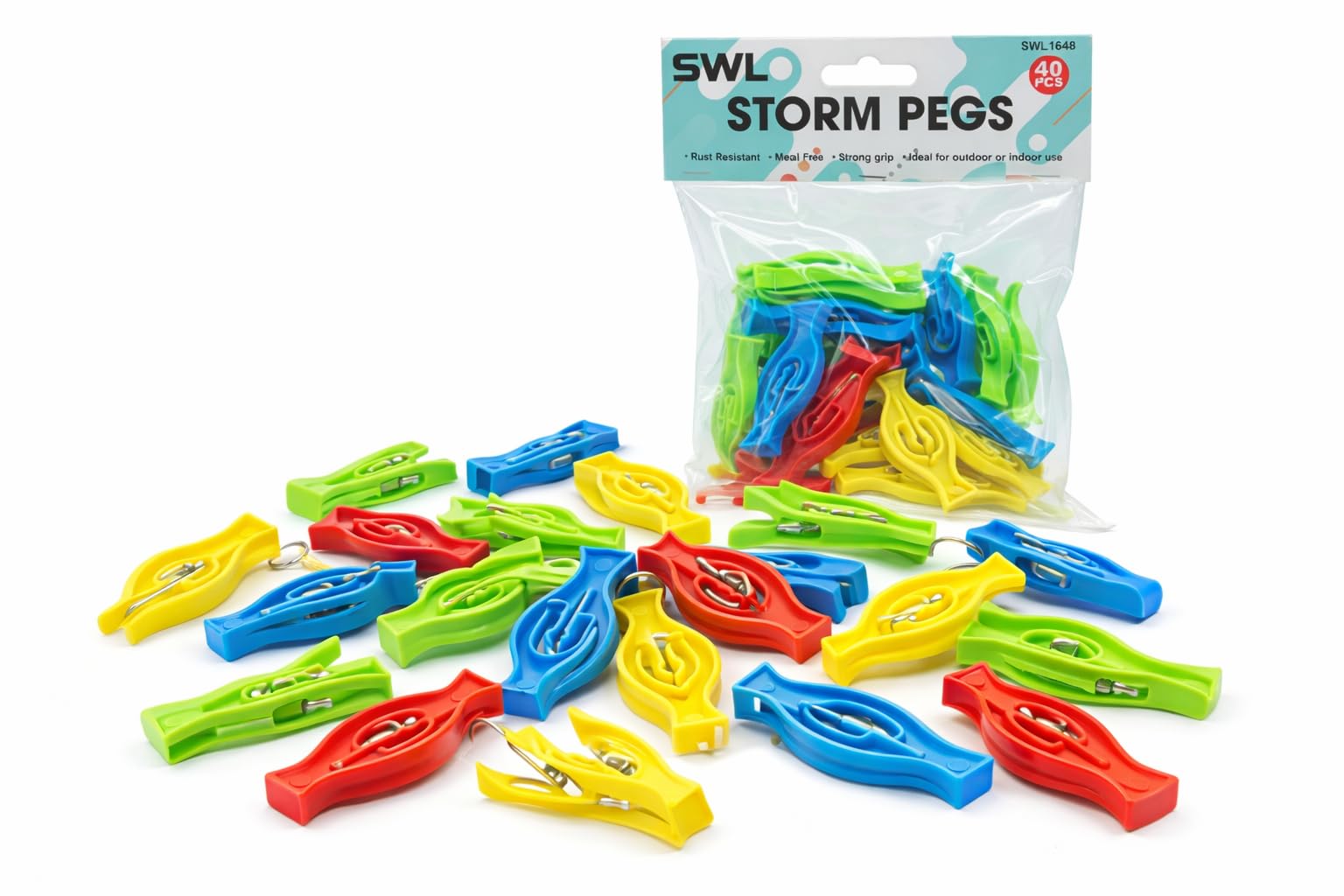 SWL Storm Pegs Clothes Clips – 40 Pcs | Plastic Laundry Pegs with Secure Grip | Rust-Free Pegs for Indoor & Outdoor Drying