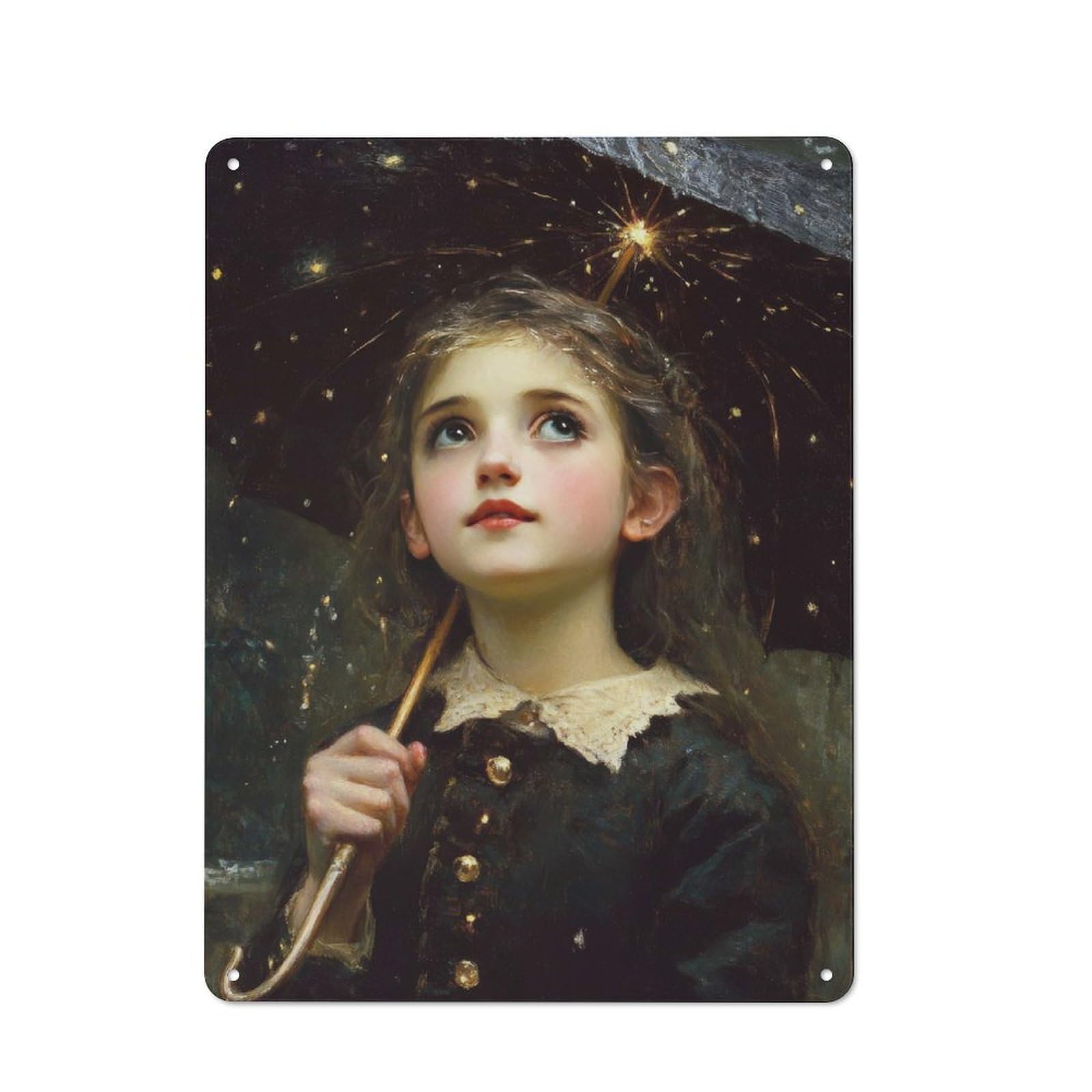 Junmoney Girls With Starry Umbrella Bistro Style Decorative Metal Plaque 40X30cm, Bistro Wall Plaque For Tea Room, Shop Wall Or Breakfast Area