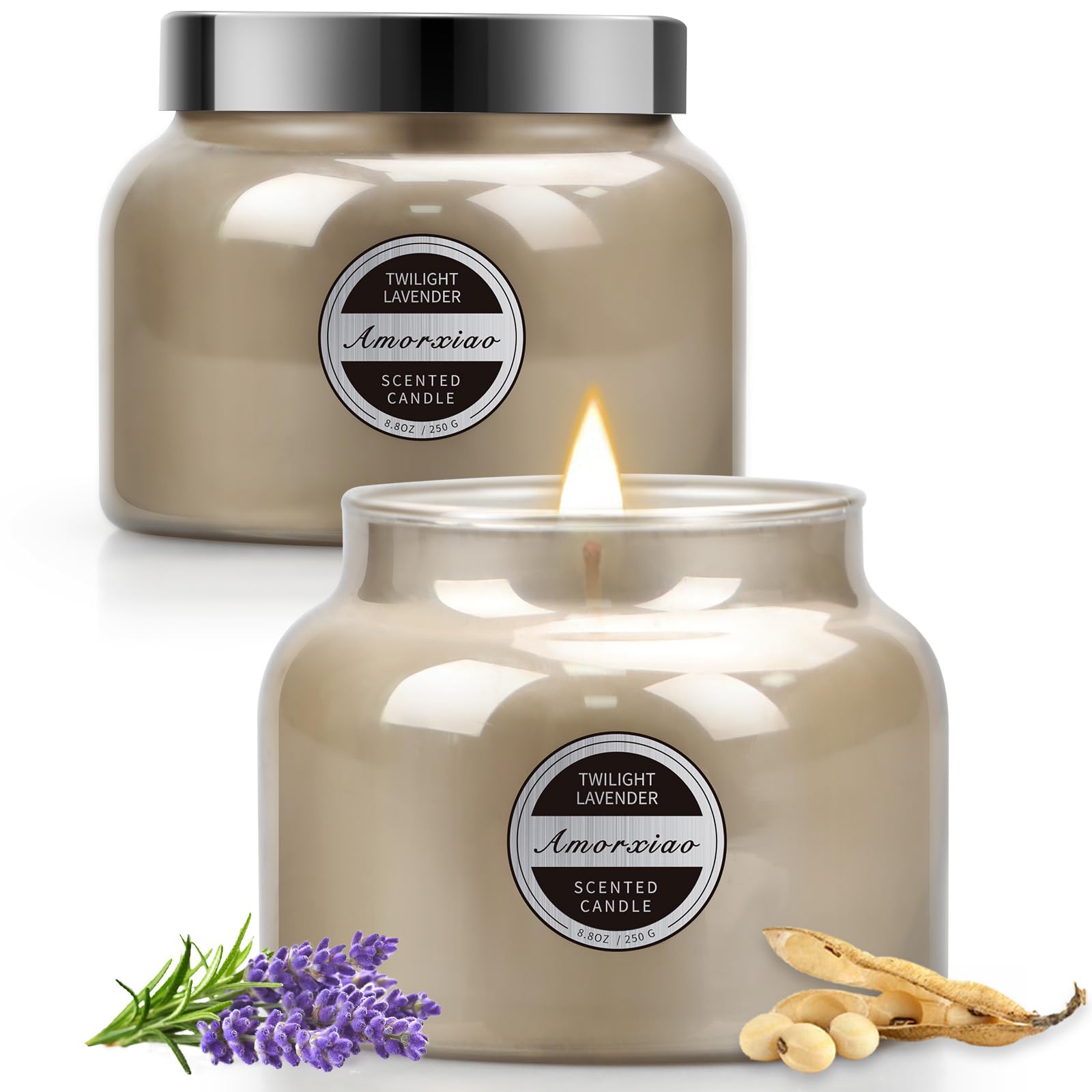 2 Pack Lavender Candles, Soy Candles for Home Scented, 17.6Oz Luxury Natural Jar Scented Candles & Gifts Box, 110 Hours Burn time, Aromatherapy Candle Gift for Mothers Day Women Family Friends
