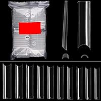 Vista 1 de 504 puntas de uñas postizas curvadas XXXL transparentes sin C, uñas postizas profesionales de media cubierta, 12 tamaños, puntas de uñas postizas