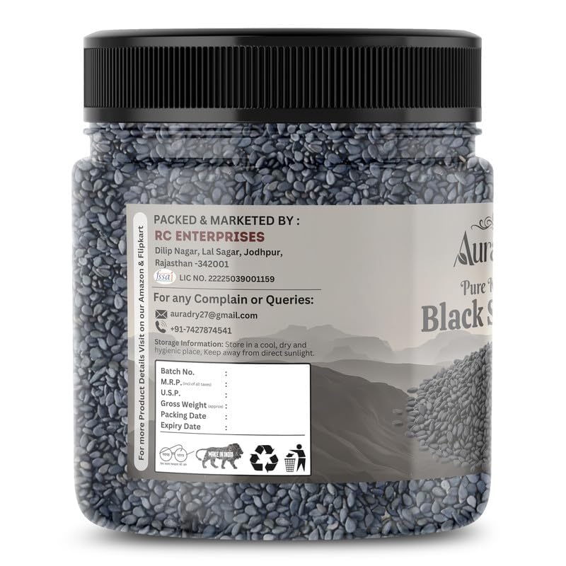 Image of AURADRY Black Sesame Seeds for Eating 500g| Whole Fresh and Natural Unhulled Kale Till | Black Til Seed for Weight Management, Indian Spice | Kala Til