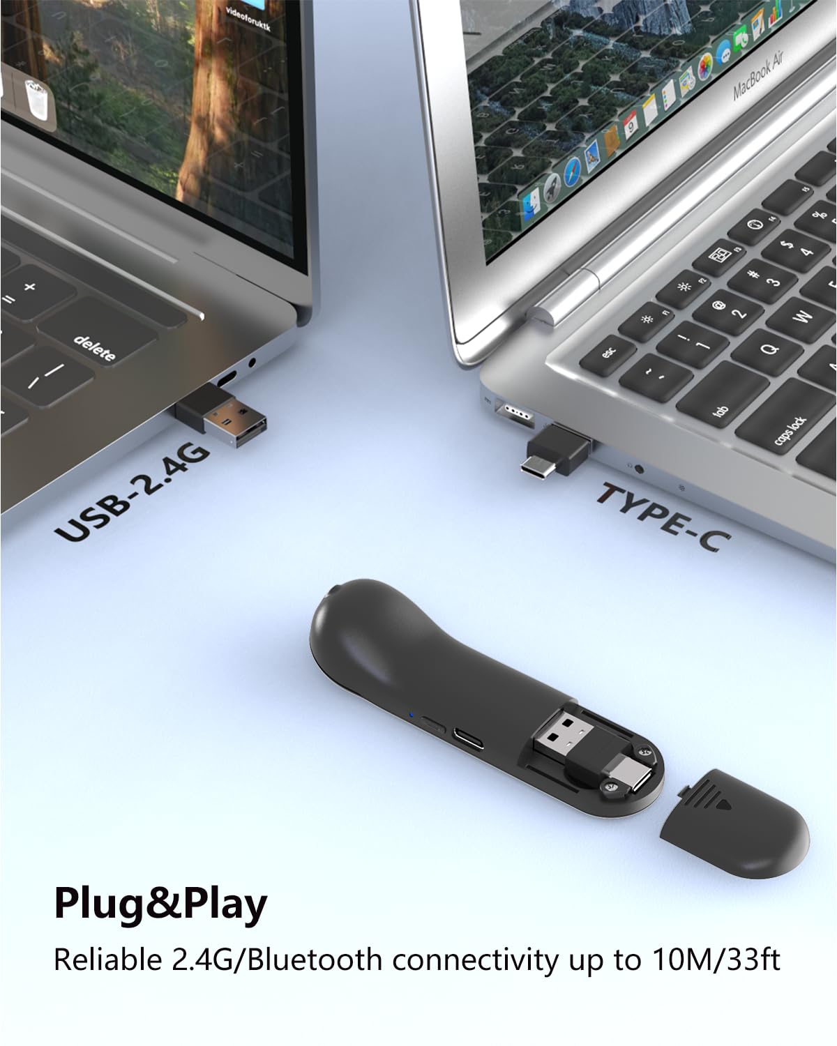 Air Maus für PC/iOS/Android mit Touchpad, wiederaufladbar, kabellos, Präsentation für PPT Pointer, Bluetooth, 2,4 G, Fernbedienung für PowerPoint/Keynote/Tiktok/Kamera/Kindle App (Silber)