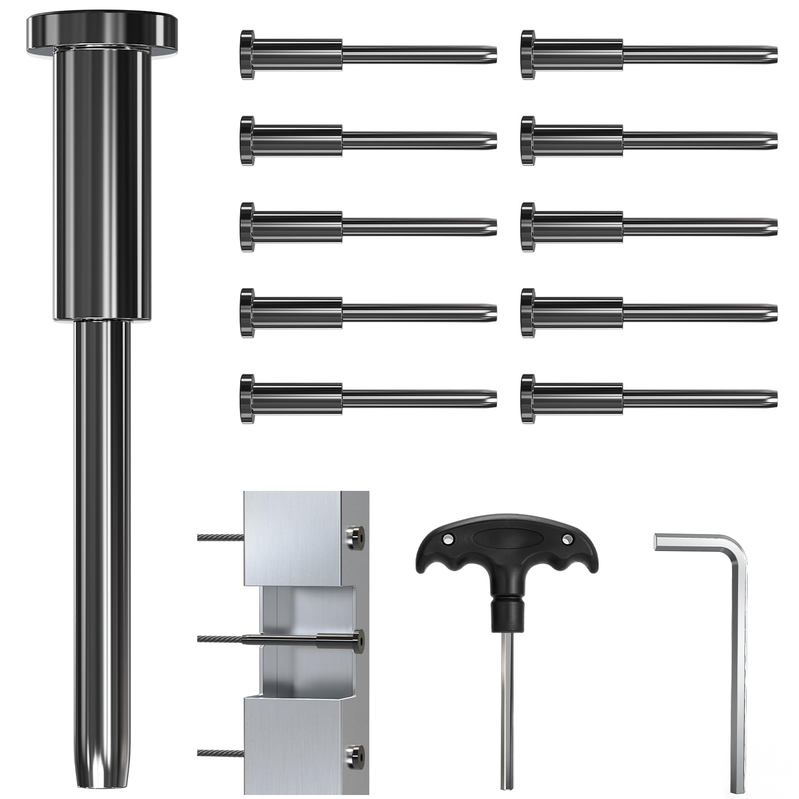 Steel DN Mate 10 Pack Black Invisible Cable Railing kit 1/8", T316 Stainless Steel Upgraded Threaded Studs End, Hidden Cable Tensioner for 2x2 Wood/