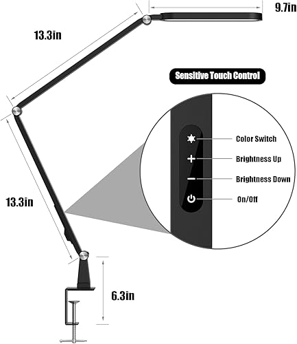 Miniatura 5 de JKSWT - Lámpara de escritorio con brazo oscilante ajustable para el cuidado de los ojos con abrazadera 72 LED 5 modos de color lámpara de mesa de 5