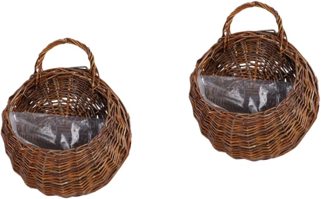 VANZACK 2pcs Hanging Basket Rattan Wicker Wall Decor Large Artificial Plant Holder Decor
