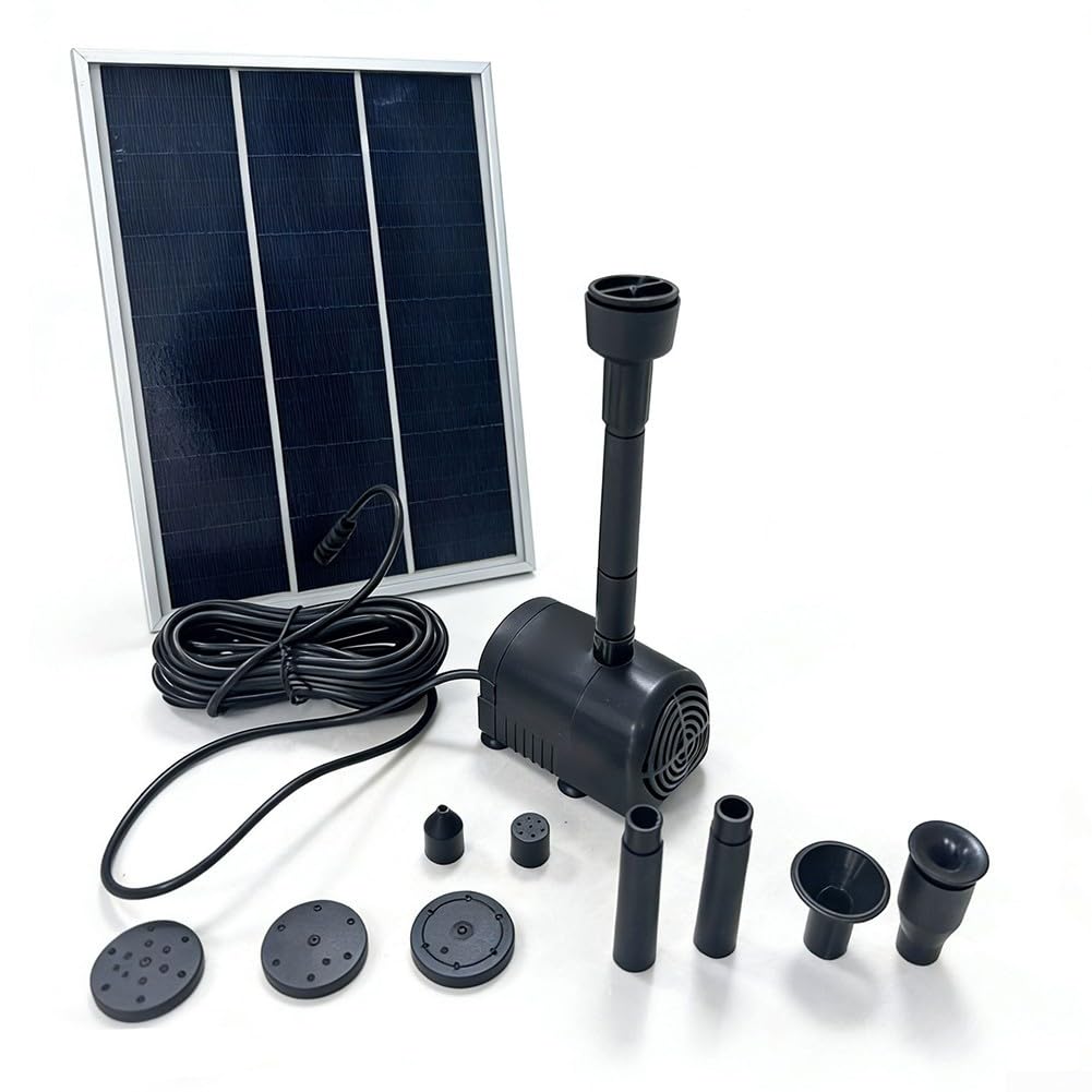 Set di pompa solare per esterni, kit completo per laghetto con 9 ugelli intercambiabili, spegnimento automatico per vasche per uccelli e giardini (10 W)