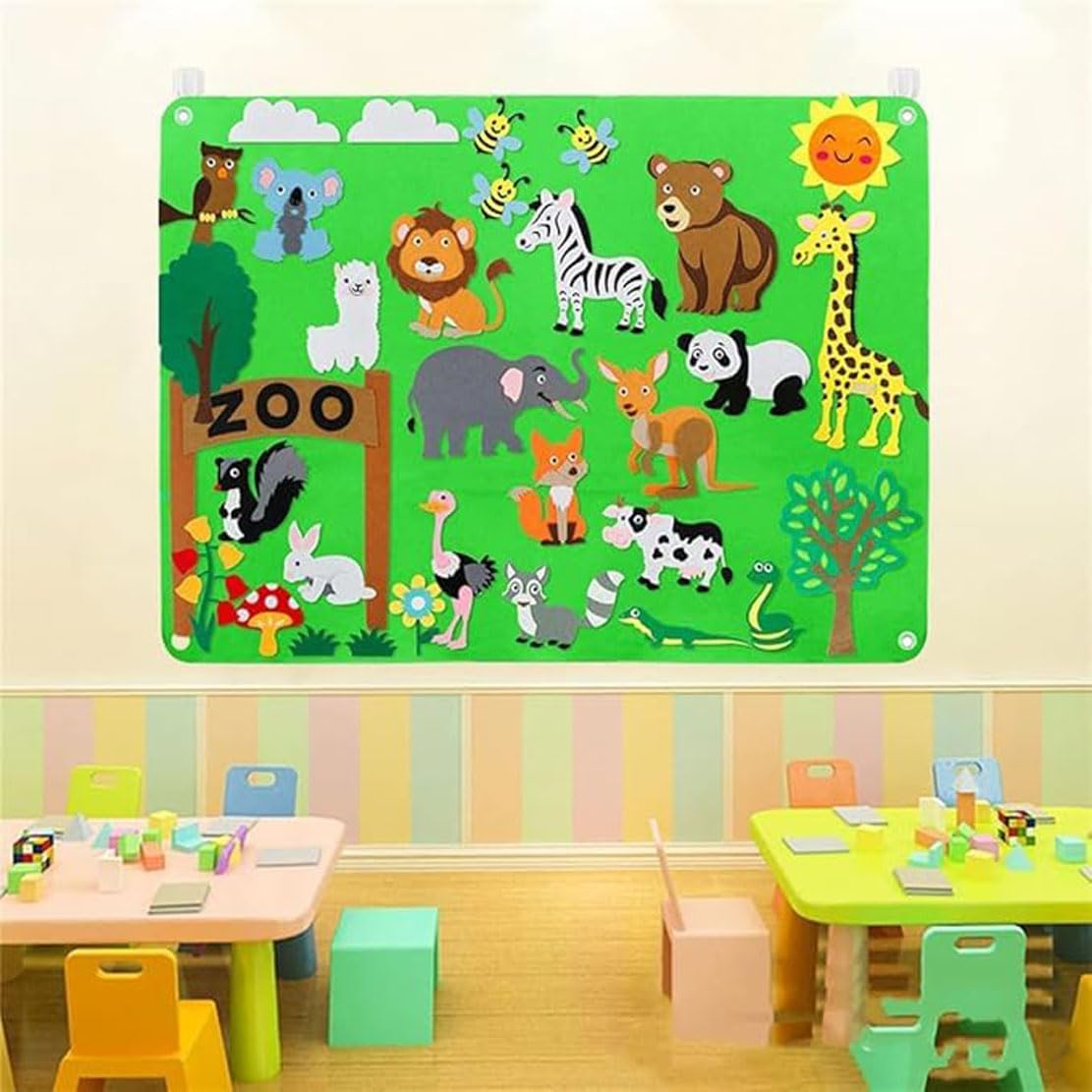 Tableau D'histoire en Feutre, Animaux De La Ferme, Tableau D'histoire en Feutre Flou, Jouets en Flanelle Réutilisables pour l'espace/la Voiture,Tableaux en Feutre pour Les Murs (Animal)