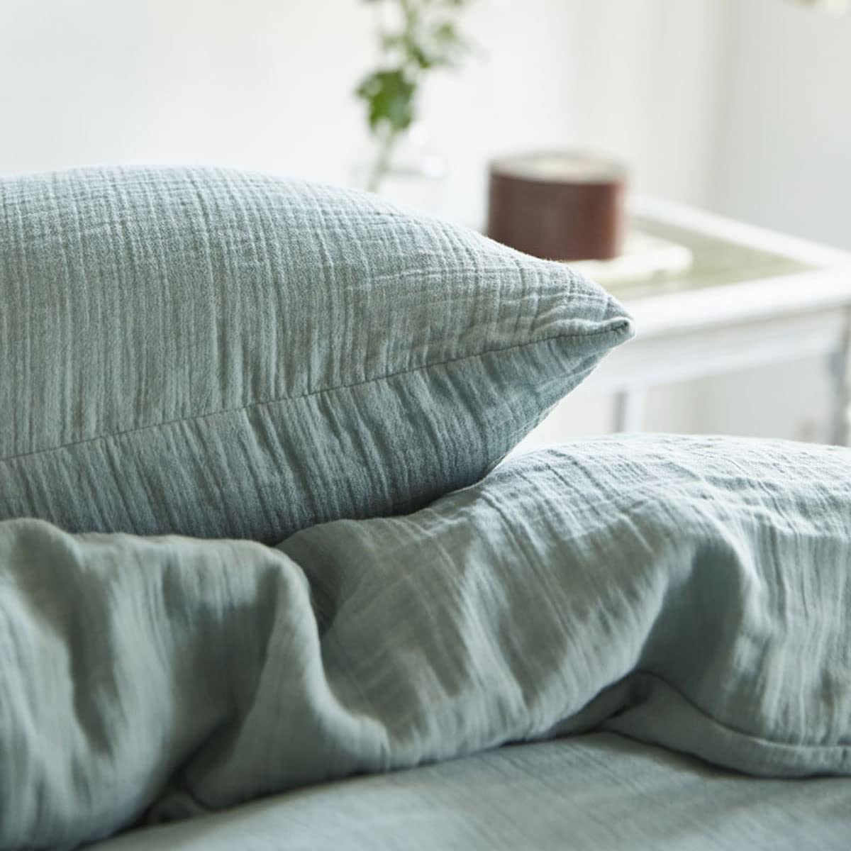 Housse de Couette en Double Gaze de Coton lavée, Tendresse, Bleu Céladon, 260x240cm, Essix