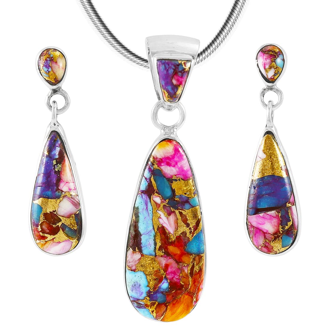 Matching Set Turquoise & Gemstone 925 Sterling Silver Multi-C00