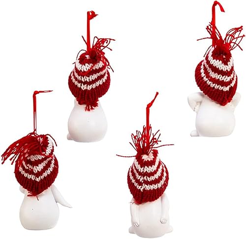 Miniatura 4 de Kurt Adler C9692 Muñeco de nieve con sombrero de punto de rayas rojas y blancas juego de adornos decorativos de Navidad con varias caras animadas