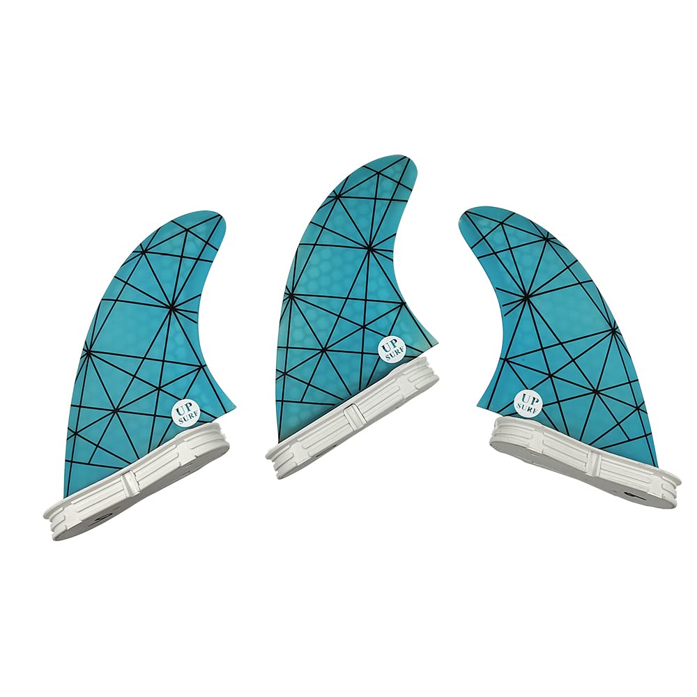 UPSURF Surfboard Fin Double Tabs 2 L 3 fins Fiberglass Thrusters (Blue)