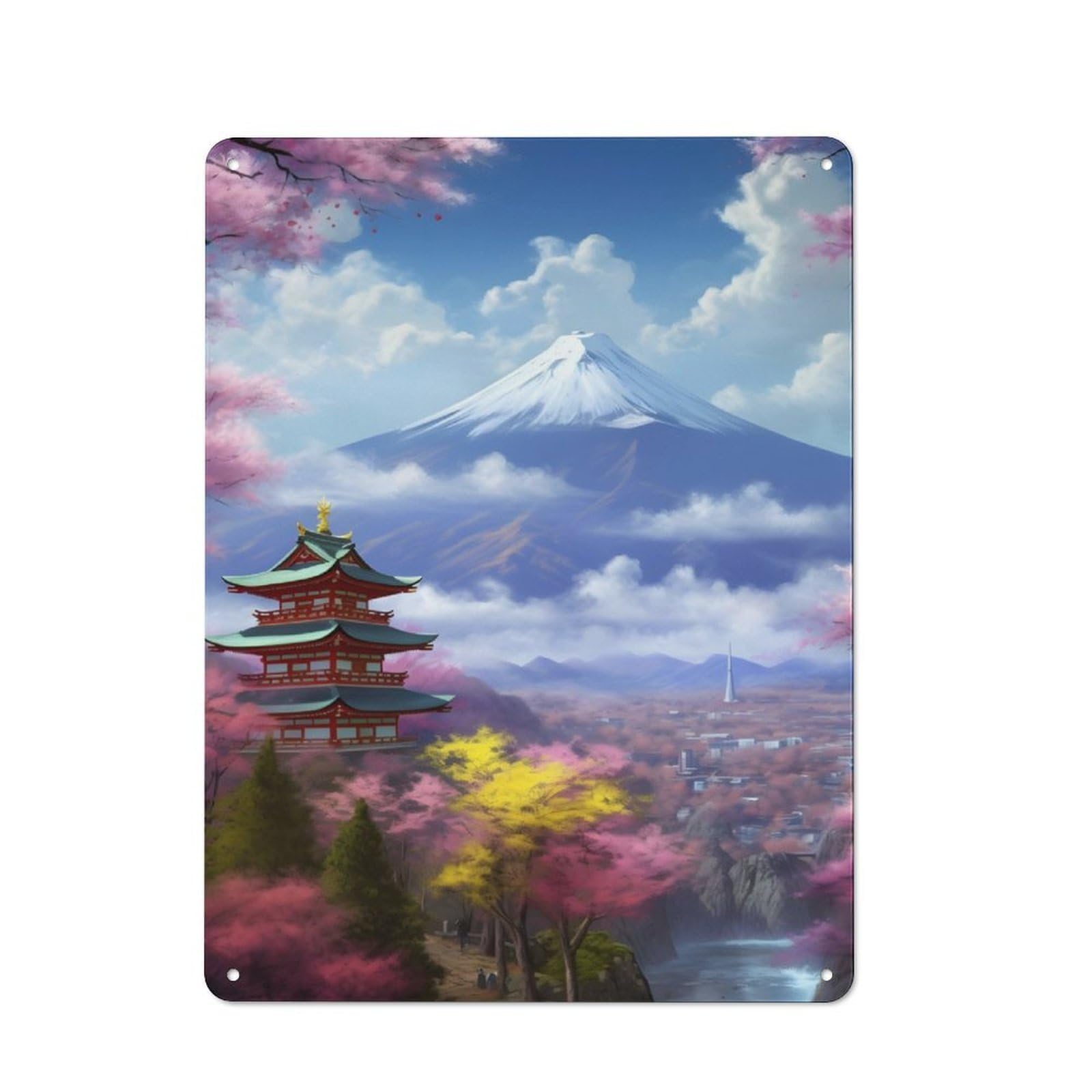 Junmoney Majestic Fuji Painting Rustic Metal Sign 40X30cm Featuring For Living Room Wall, For Vintage Wall Decor Fans, For Metal Sign Collectors