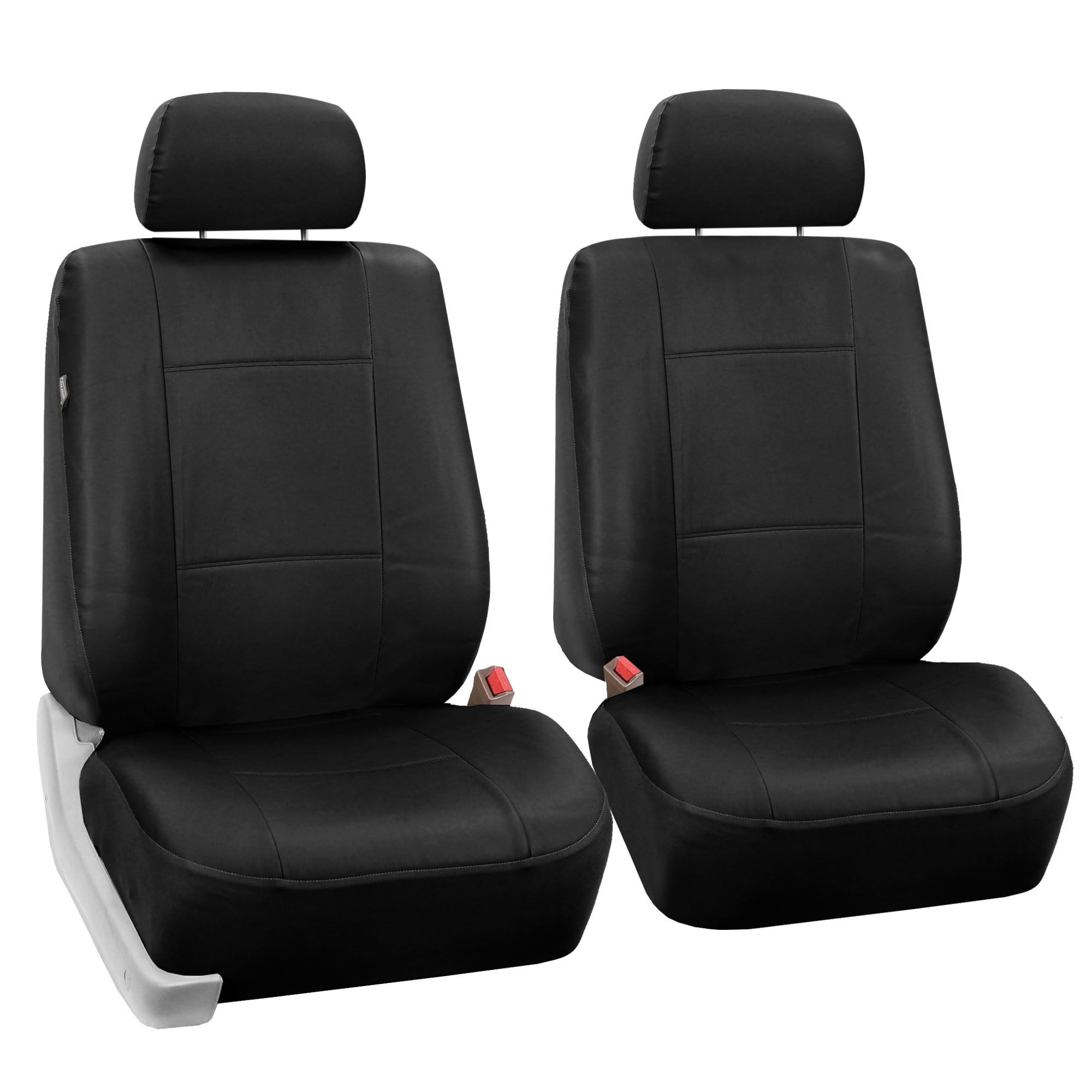 FH GROUP 2 Front Bucket Seat PU Leather Seat Covers, Airbag-Compatible, Black