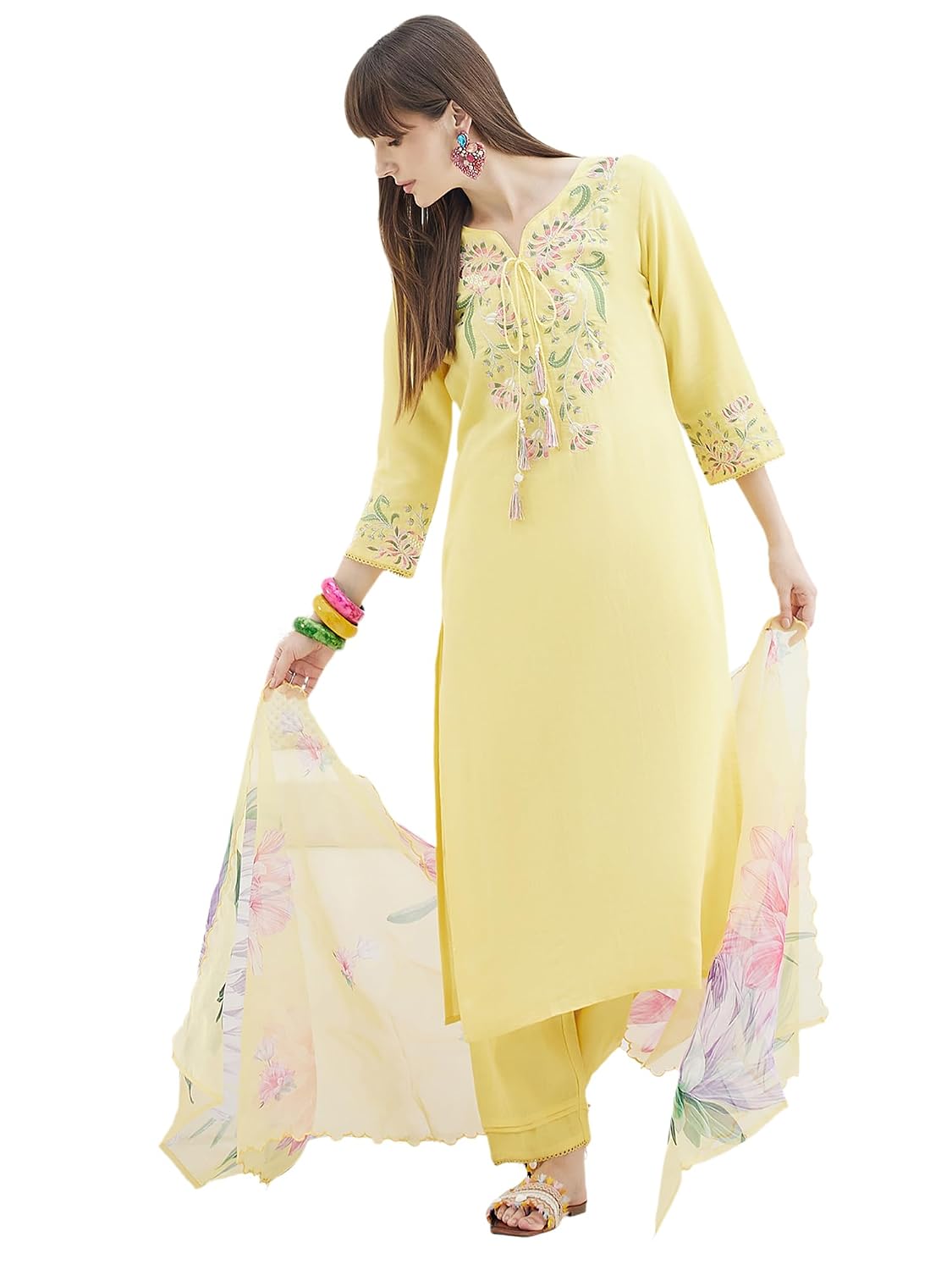 INDO ERA Women's Cotton Blend Floral Embroidered Straight Calf Length Kurta & Pant with Dupatta Set (IESTR11608) - Review, Price and Buying Guide