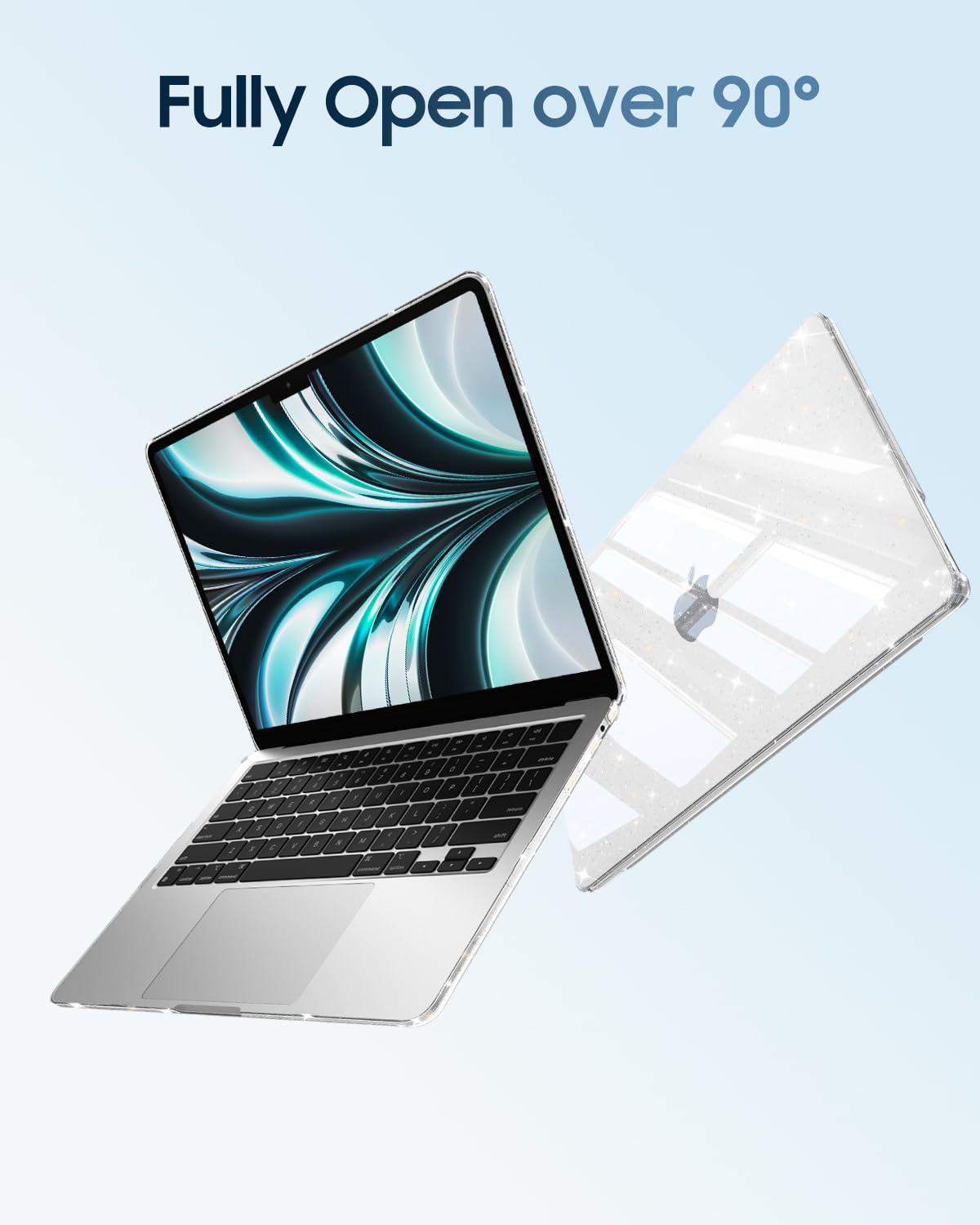FINTIE Cover Compatibile con MacBook Air 13.6" M5/M4/M3/M2 (2026-2022) | Modello A3449/A3240/A3113/A2681 - Sottile Trasparente Custodia Rigida Protettivo Cover + Copritastiera, Trasparente Glitter