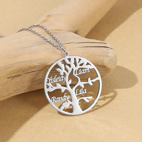 Miniatura 3 de Collar Kaululu con nombre personalizado para la familia, con 1-9 nombres grabado, colgante de árbol de vida, collar para mujer, hombre y familia,