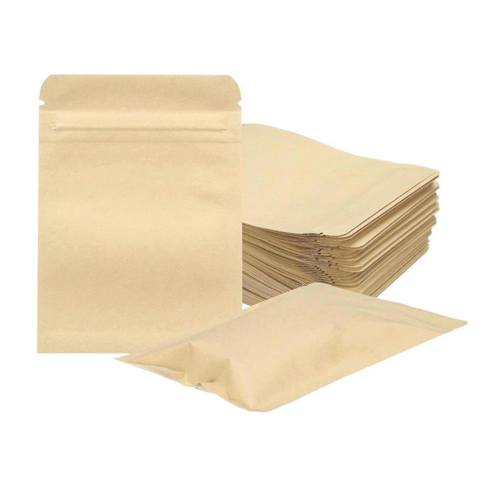 sourcing map 100pcs Kraft Paper Sealable Bags Foil Resealable Seal Pouches Packaging Zipper Bags for Food Storage Sample Package, Yellow, 3x4.3 Inch