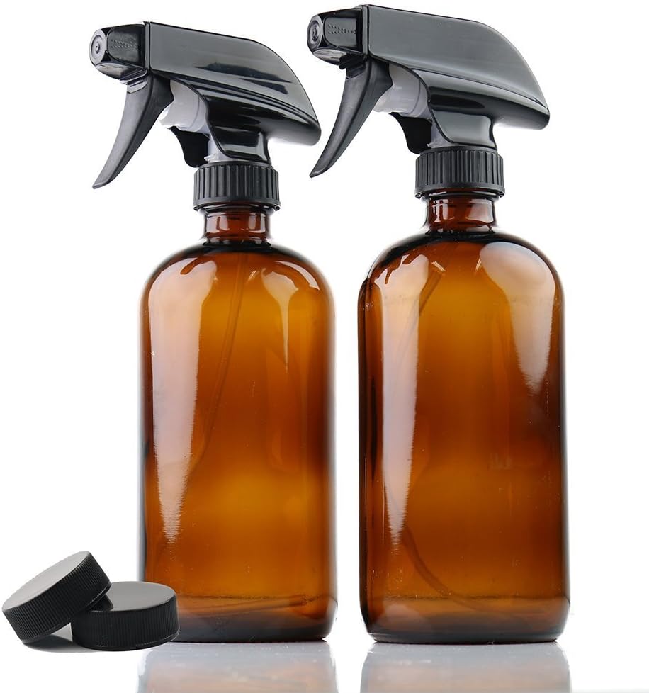 YCOO 8OZ/250ml Amber Glass Spray Bottles,Empty Re-usable Container with Trigger Sprayer for Essential Oils,Cleaning (2, 250ML)